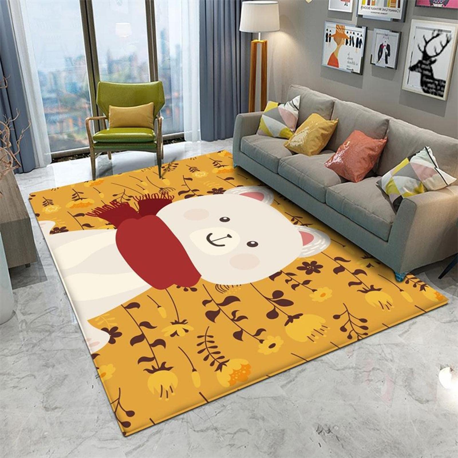 Cute Cartoon Cat Print Area Rug - Soft Non-Slip Floral Design for Living Room, Bedroom, Office - 4x6 Feet - Cozy Home Decor & Perfect for Kids Room, Study Space