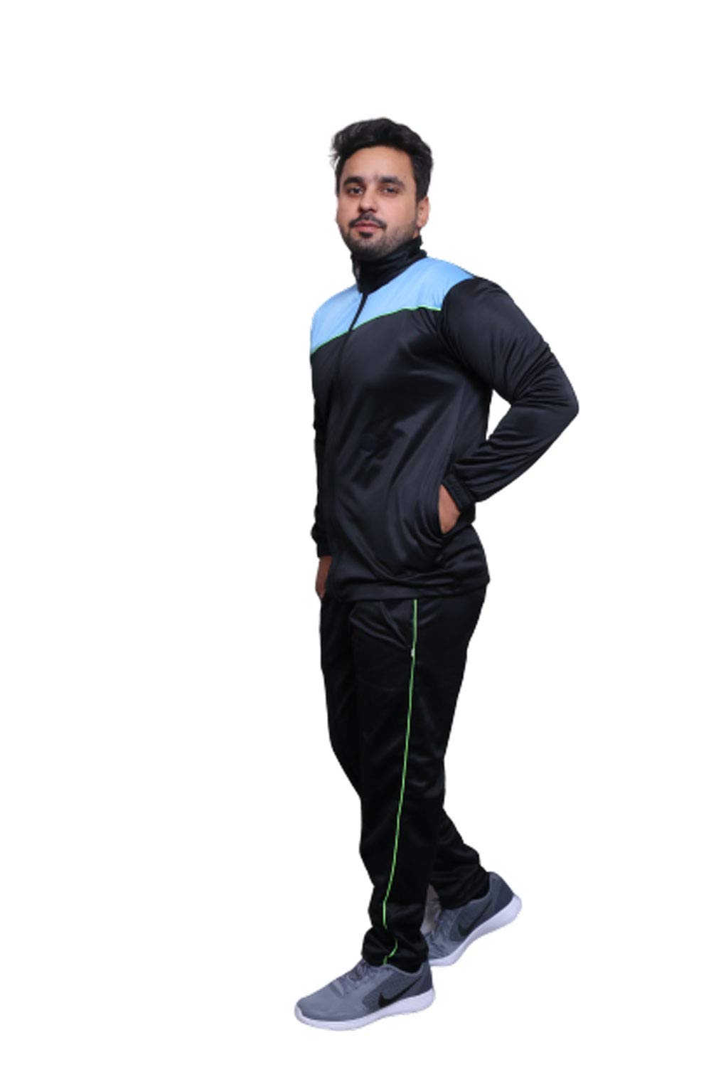 Tempest Sports Men's Running Tracksuit - Breathable Black & Sky Blue Athletic Jogging Suit for Gym, Training & Outdoor Workouts