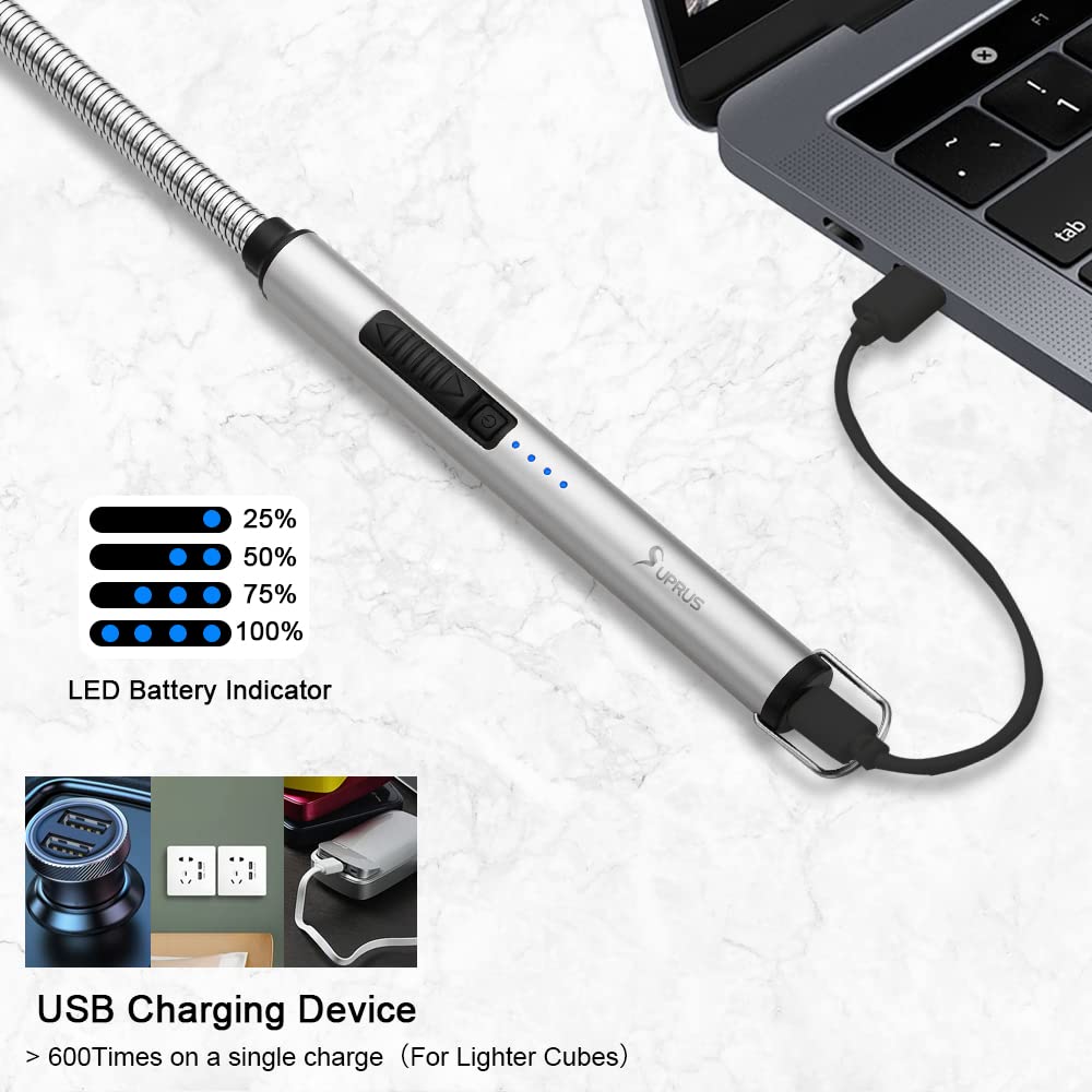 SUPRUS USB C Rechargeable Electric Lighter - 360° Flexible Neck for Candles & Outdoor Use