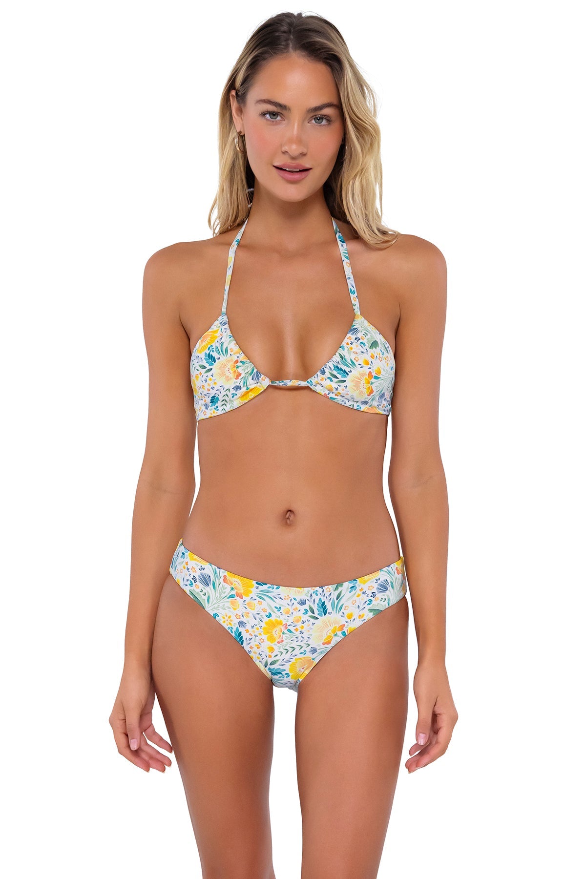 Swim Systems Golden Poppy Mila Triangle Bikini Top - Women's Floral Print Swimwear for Beach & Pool - Perfect for Summer Vacations, Tropical Getaways & Water Sports