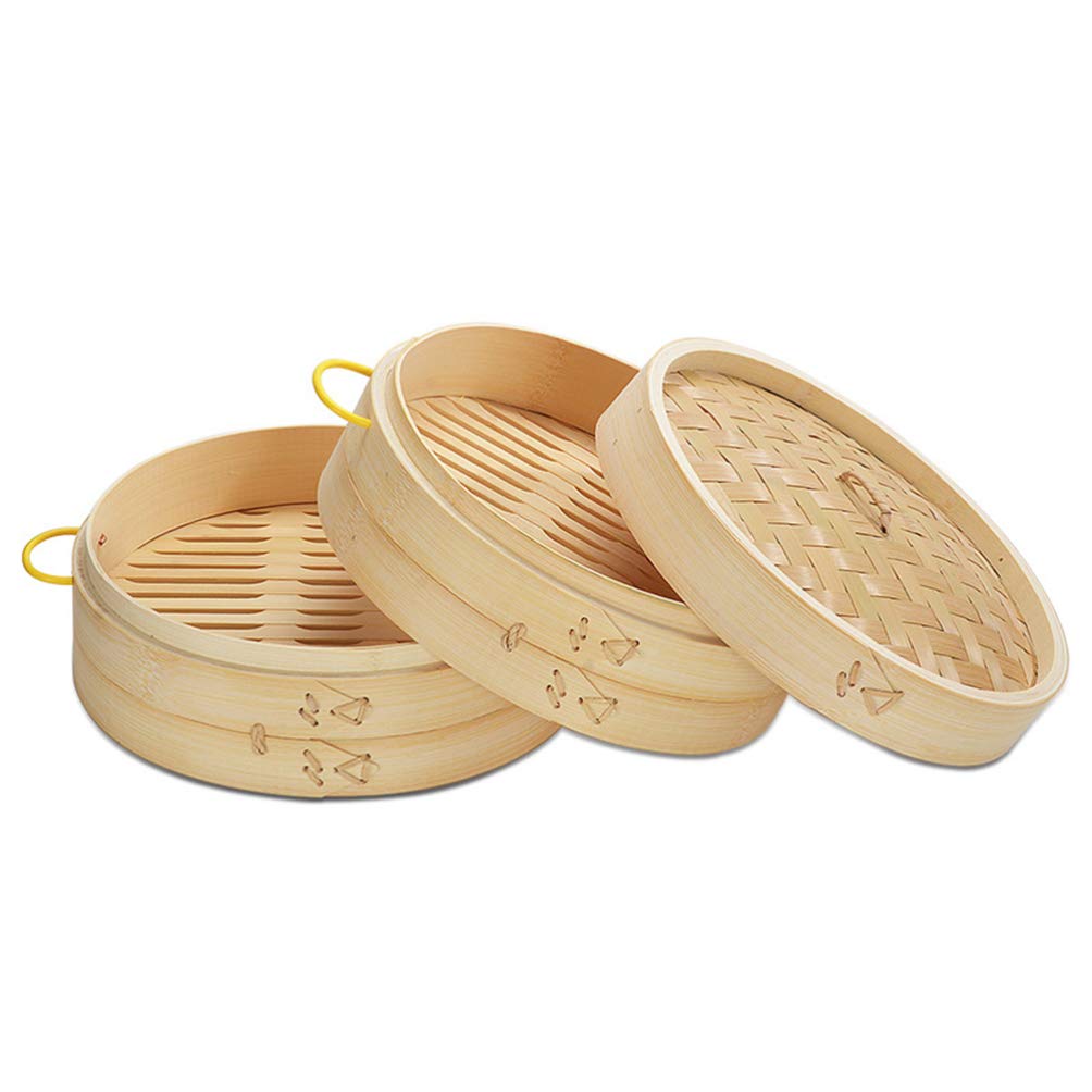 Cabilock 2-Piece Bamboo Steamer Set - Natural Wood Food Steamer Basket for Dumplings, Buns & Vegetables | Perfect for Asian Cooking, Dim Sum & Healthy Meal Prep