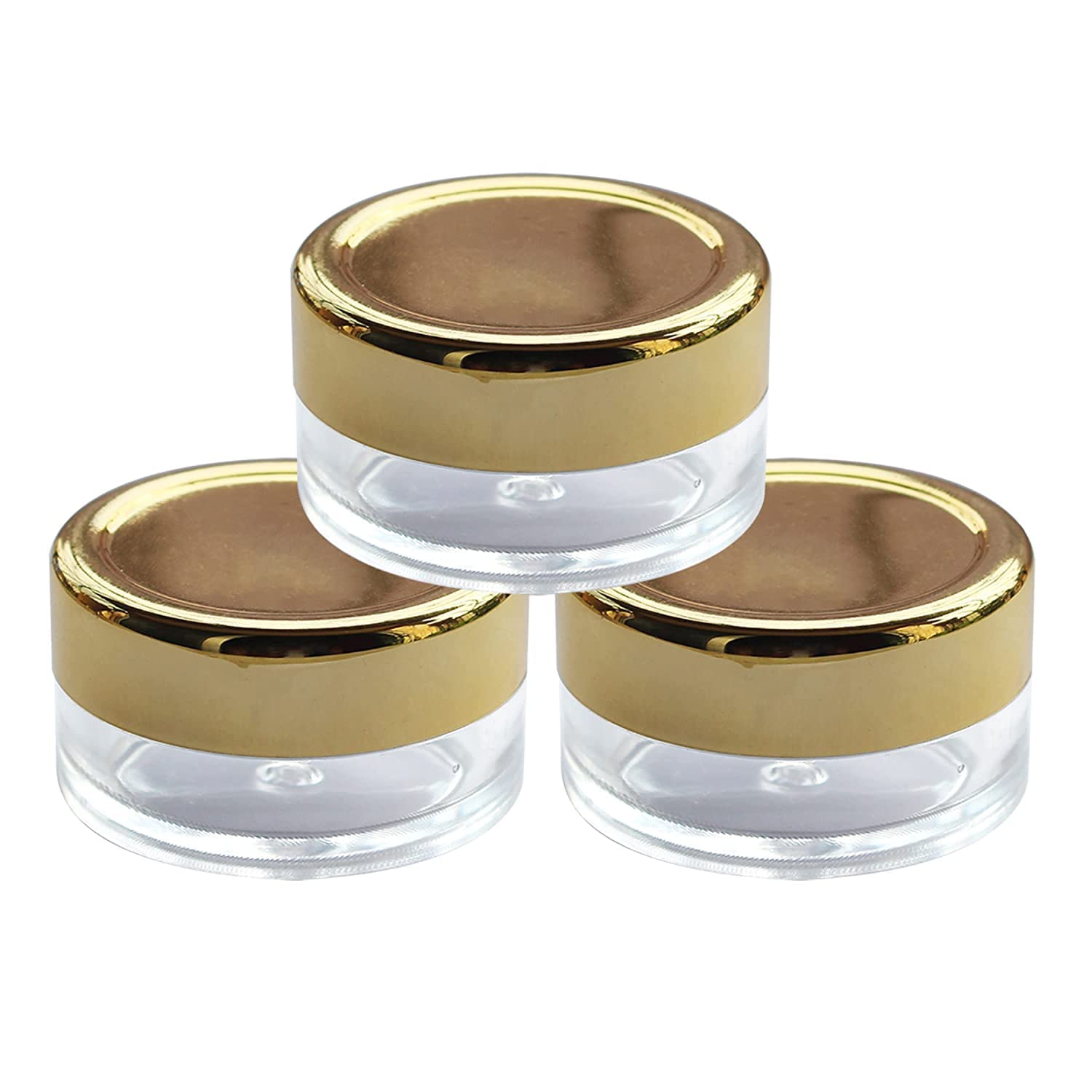 8g Clear Acrylic Cosmetic Jars with Gold Lids - Empty Sanitary Containers for Lip Balm, Eyeshadow, Makeup & DIY Beauty Products (3-Pack) - Perfect for Home Organizing, Travel & Salon Use
