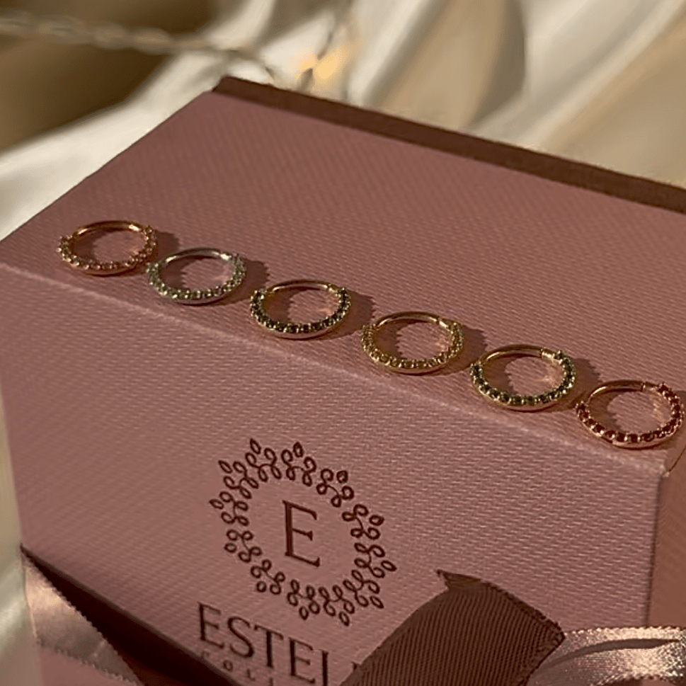 14K Yellow Gold Gemstone Studded Clicker Hoop Earrings for Women - Elegant & Hypoallergenic Jewelry for Parties, Weddings & Everyday Wear