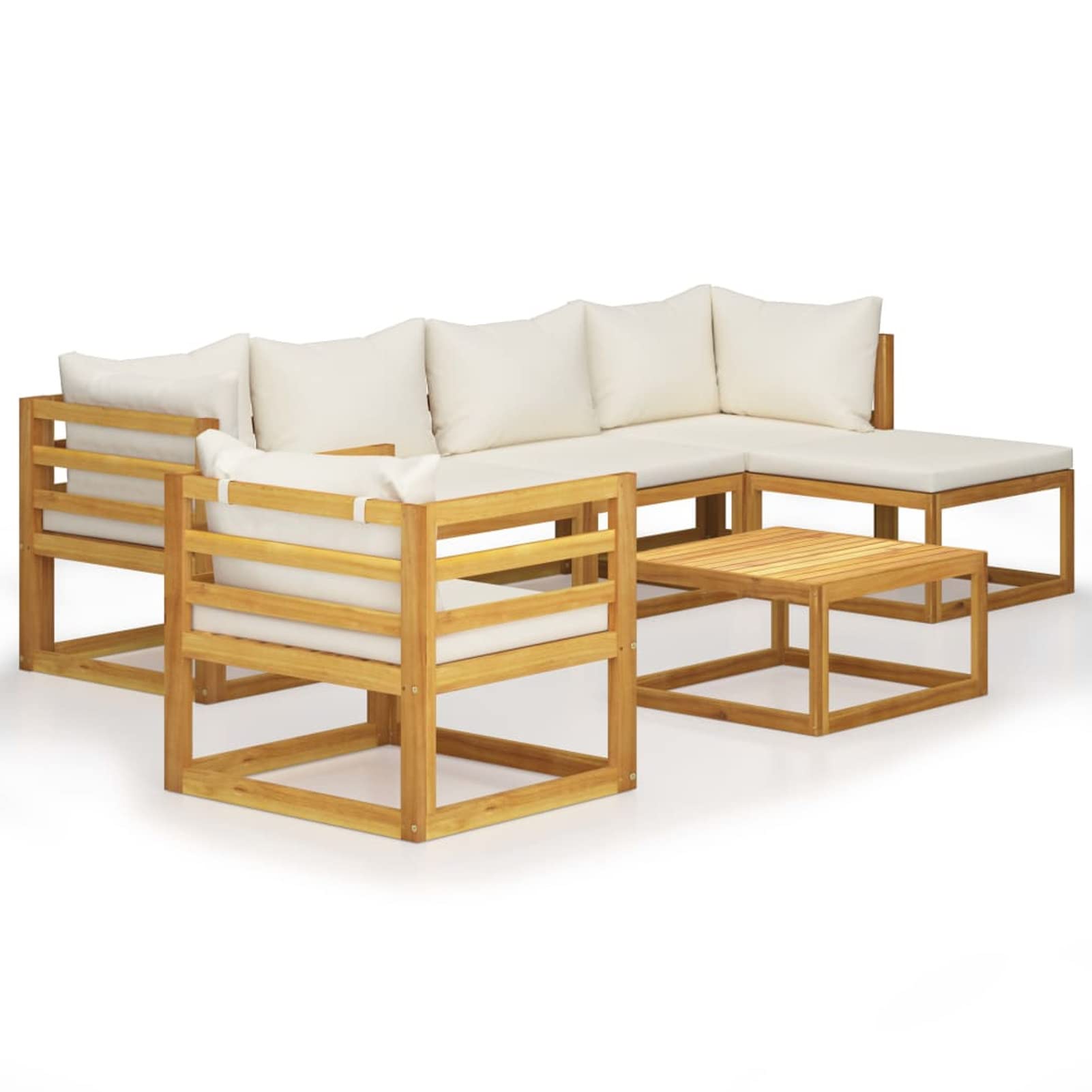 Festnight 7-Piece Patio Lounge Set - Acacia Wood Outdoor Sectional Sofa with Cream Cushions for Garden, Backyard & Deck | Durable Modular Conversation Furniture for Relaxing & Entertaining