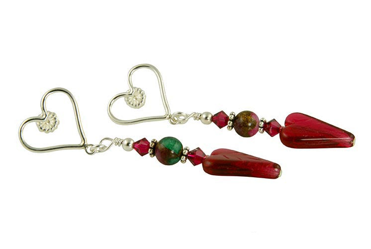 Handmade Ruby Crystal Heart Earrings for Women - Elegant Dangle Drop Jewelry for Valentine's Day, Anniversary & Romantic Date Night Gifts