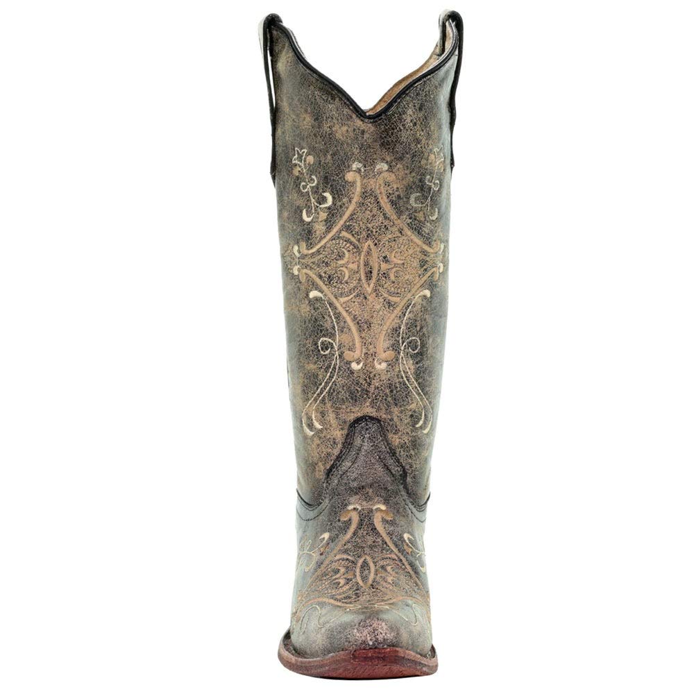 Women's Black Crackle & Bone Embroidered Cowgirl Boots - Western Style Leather Riding Boots for Country Dancing, Rodeo & Everyday Fashion