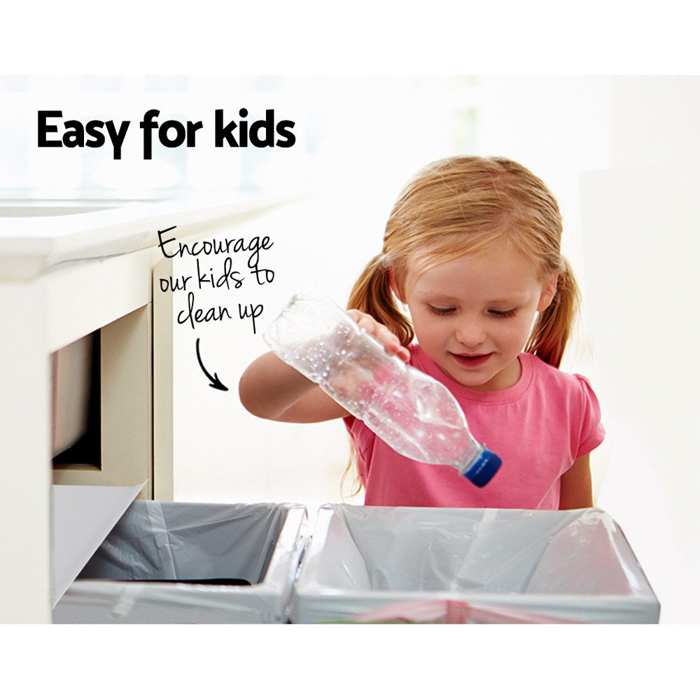Cefito 2x20L Pull Out Trash Can - White Kitchen Cabinet Waste Bin for Under Sink Storage & Home Organization