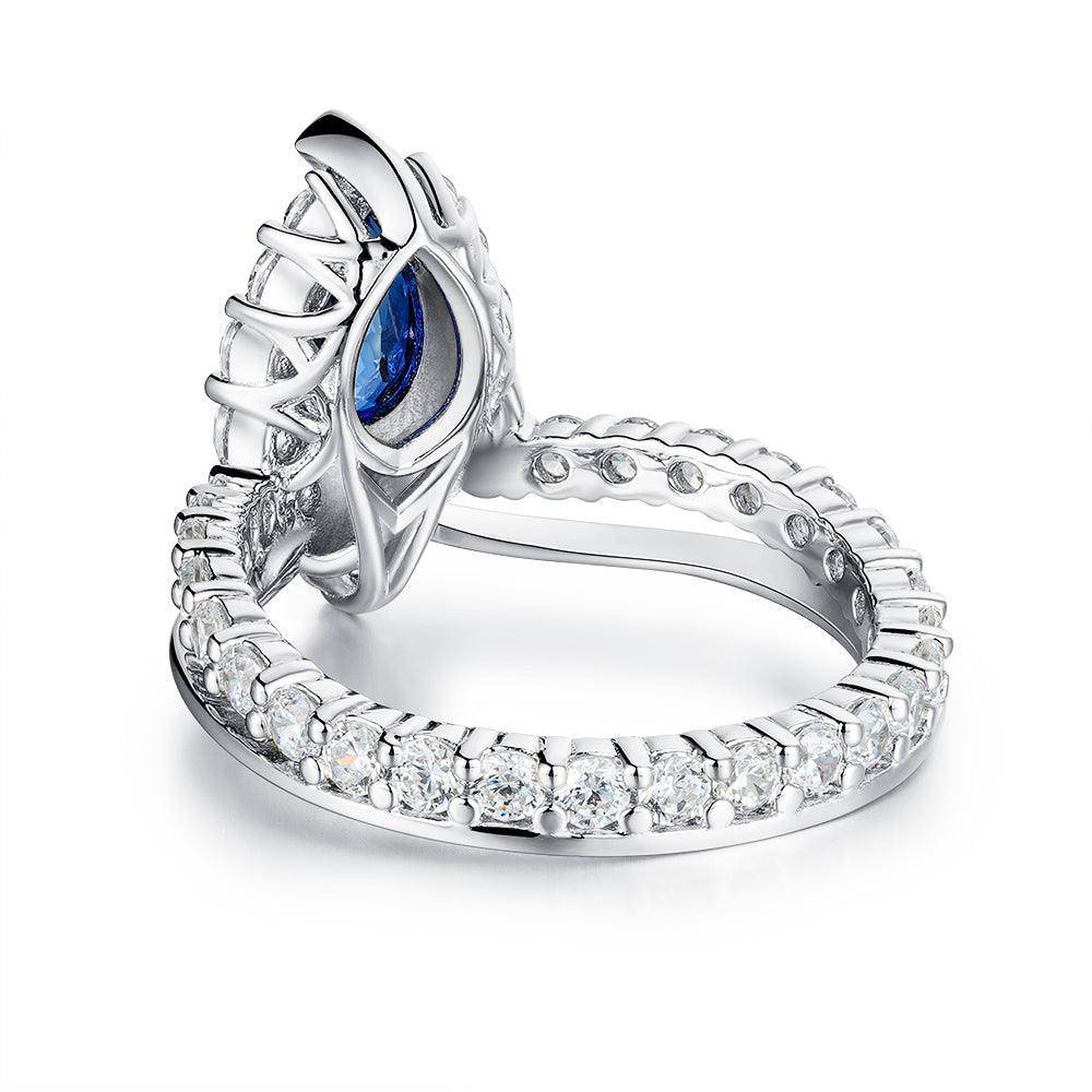 Luxury ENDLESS BLUE Pear-Shaped Sapphire Ring | Elegant Crown Design Jewelry | Perfect for Engagement, Wedding & Anniversary Gifts