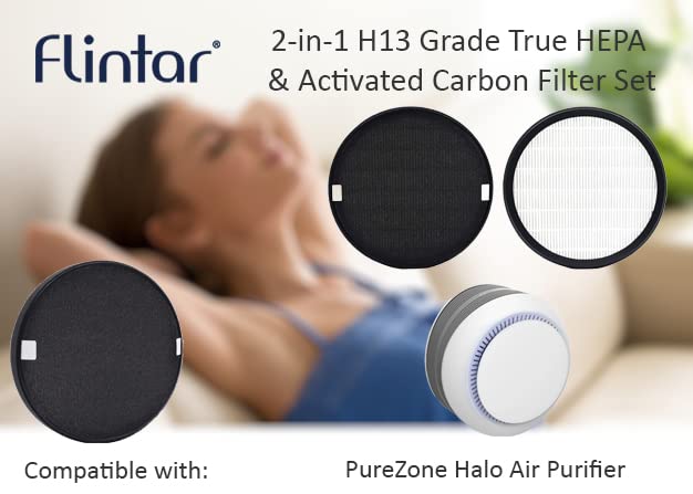 Flintar H13 True HEPA Replacement Air Filter (2-Pack) - Compatible with Pure Enrichment PureZone Halo Air Purifier PEAIRDSK - For Cleaner Air in Bedrooms, Offices & Living Spaces