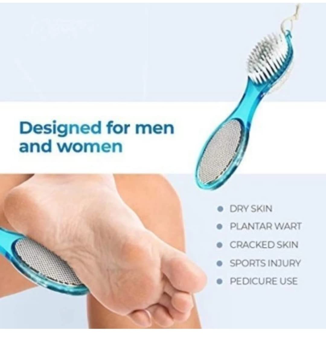 Jackcleen 4-in-1 Foot File & Pedicure Set with Manicure Brush - Multi-Use Pedicure Paddle for Cleansing, Scrubbing, Filing & Buffing (Blue) - Perfect for Home Pedicure & Foot Care Routine