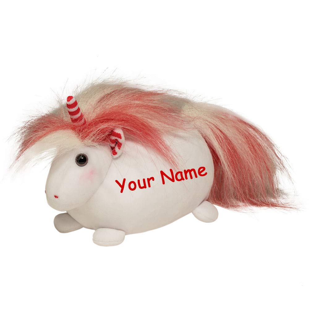 Personalized Merry Christmas Unicorn Macaron Plush Stuffed Animal Toy - 8 Inch Cute Soft Gift for Kids, Girls, Birthday, Stocking Stuffers | Holiday Decor, Nursery Room, Christmas Party Favors