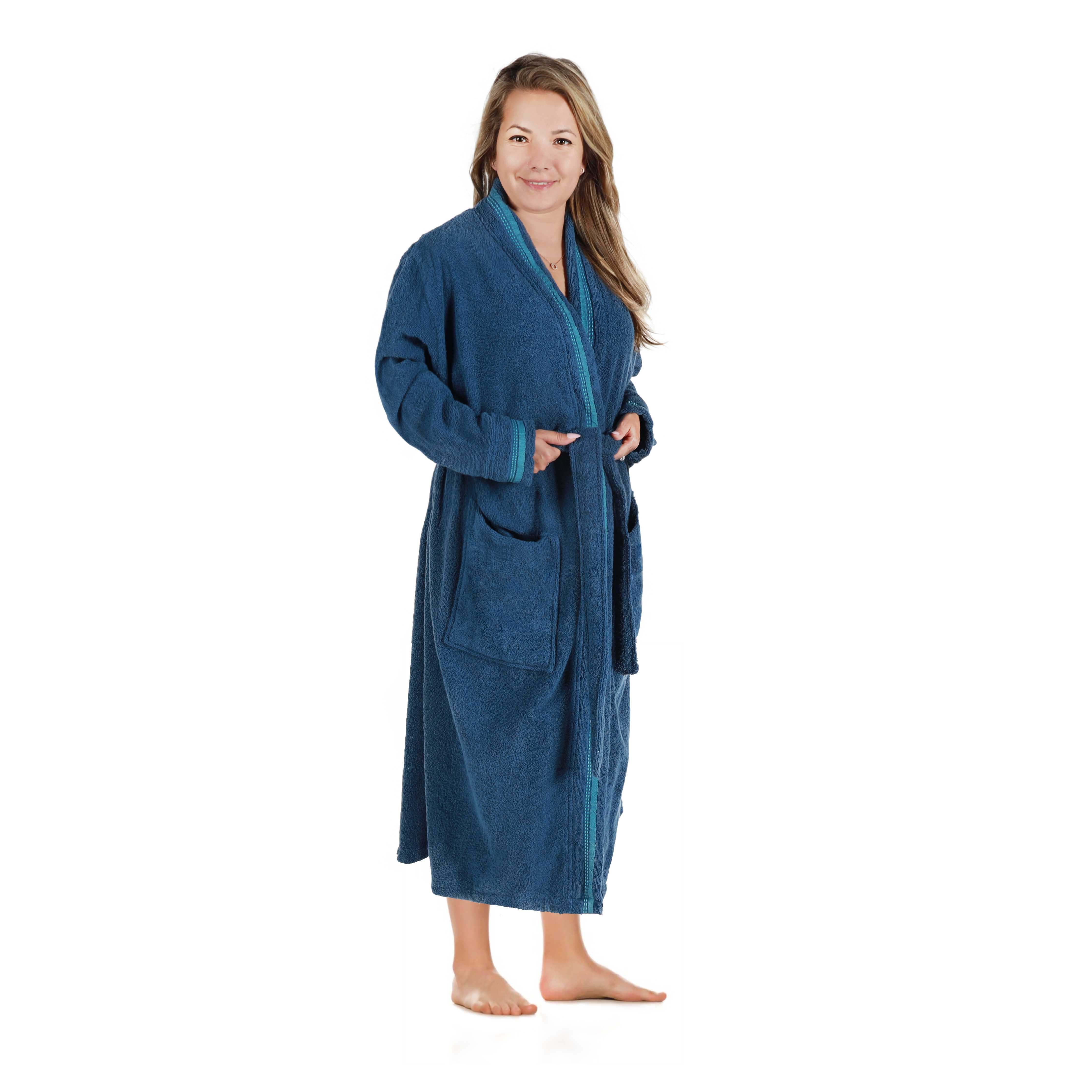 Unisex Cotton Terry Kimono Bathrobe with Embroidery - Soft & Absorbent Bath Robe for Spa, Hotel, Home Relaxation & Gift Giving