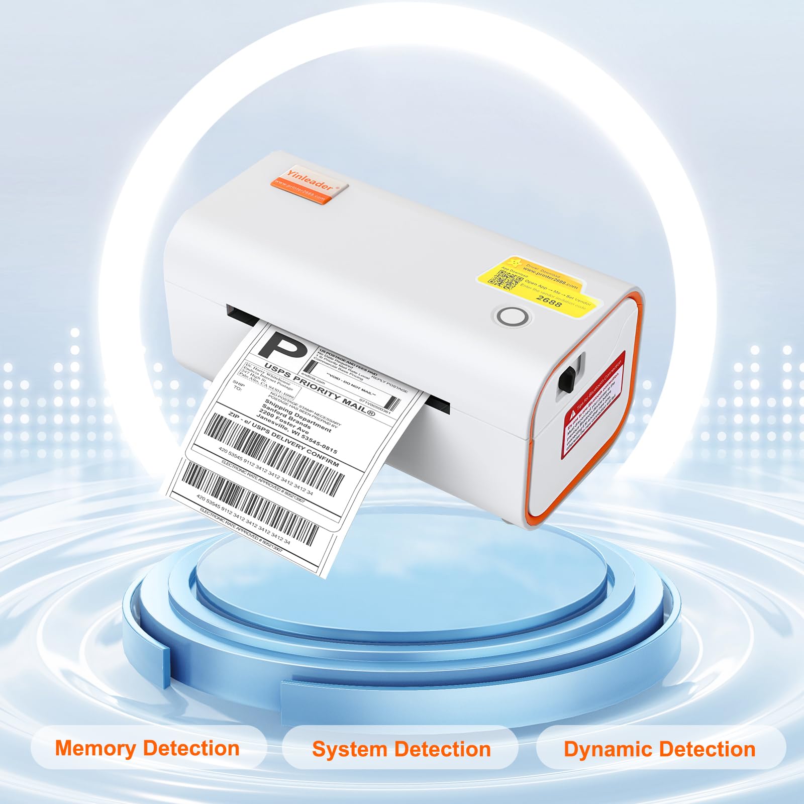 Yinleader 4x6 Bluetooth Thermal Shipping Label Printer - Compatible with Chrome OS, Windows, Mac, iOS & Android - Works with Amazon, eBay, UPS, USPS, FedEx, Shopify - Wireless Label Maker for Home Office & Small Business Shipping Needs (White)