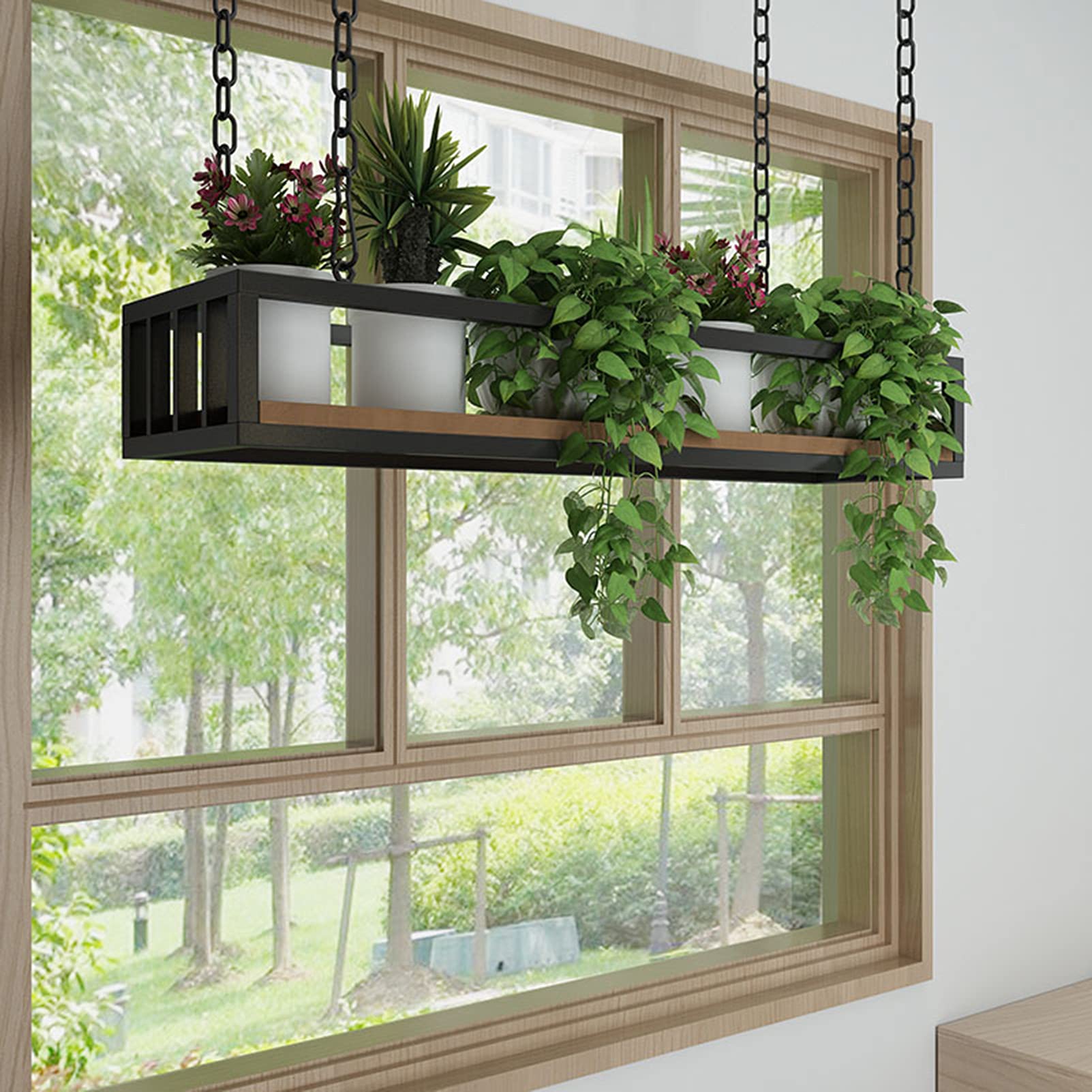 Rustic Iron Bar Hanging Flower Pot Rack - Ceiling & Wall Mounted Plant Shelf for Indoor Balcony Decor | Perfect for Small Space Gardening, Home Organization & Farmhouse Style Decor