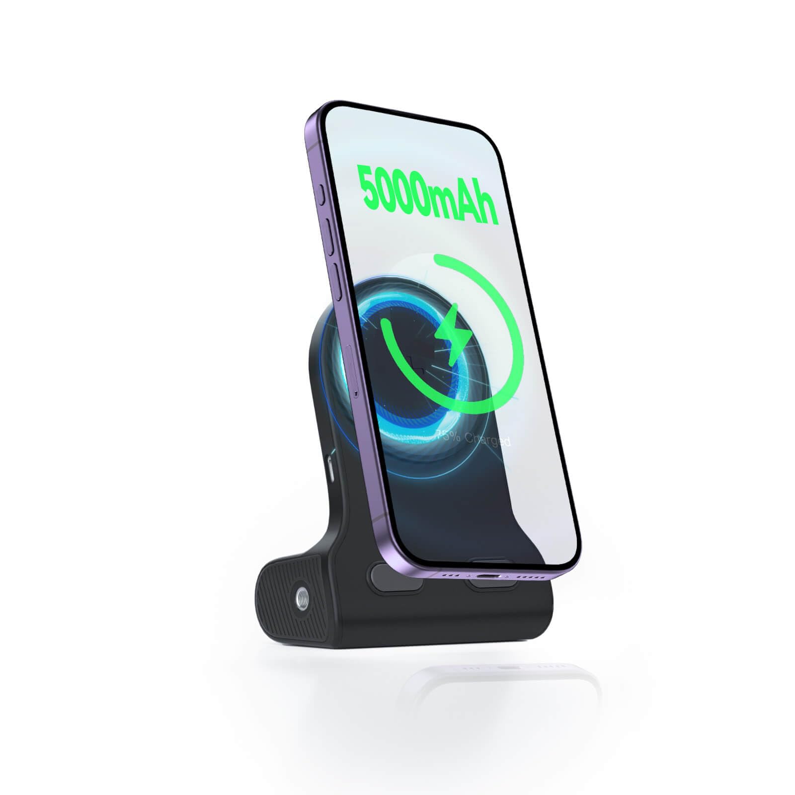 Vimitty Magnetic Phone Stand with 5,000mAh Power Bank - Portable Charging Stand & Phone Holder with Grip Handle for iPhone & Android - Perfect for Desk Use, Travel, and Video Shooting