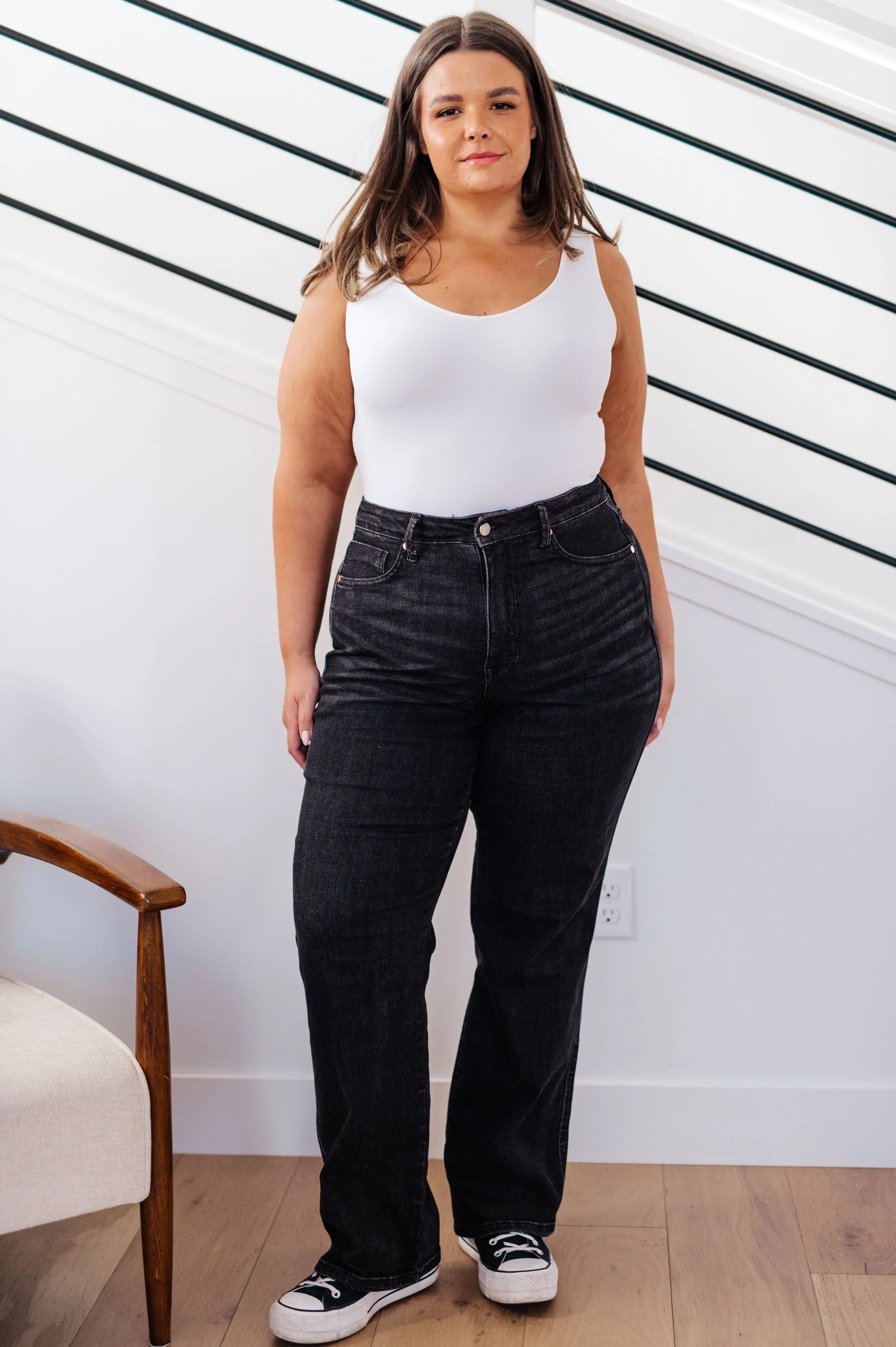 Joan High Rise Control Top Straight Jeans for Women - Washed Black Denim Pants | Slimming & Comfortable | Perfect for Work, Casual Outfits & Date Nights