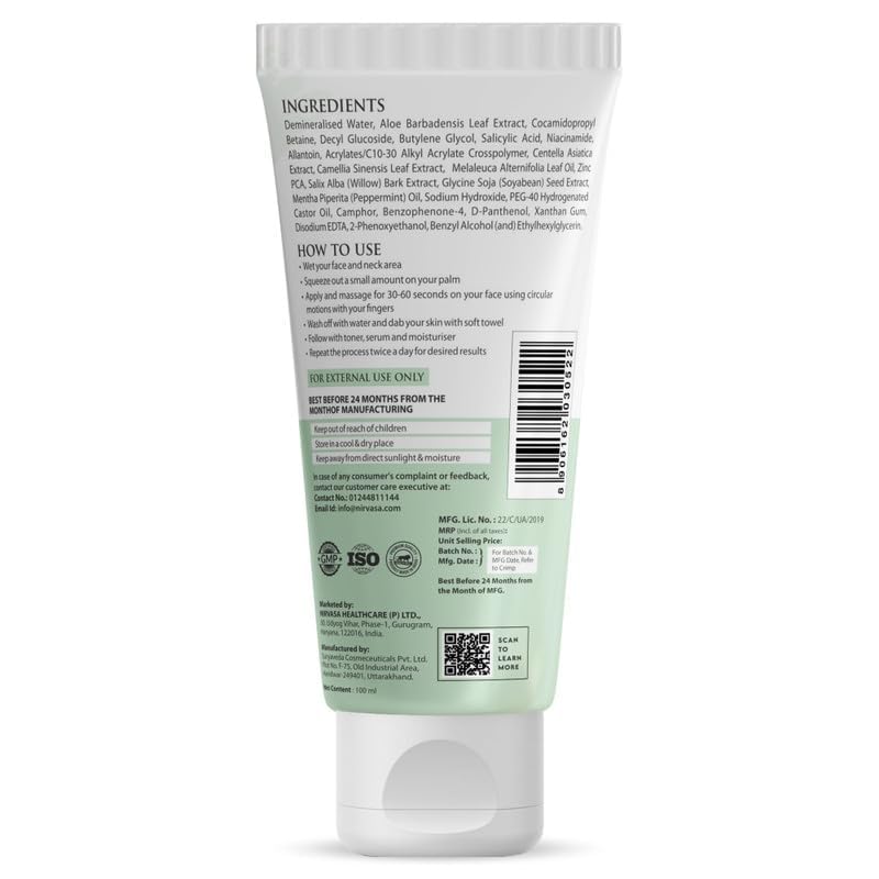 Best Anti-Acne Face Wash for Men & Women - 2% Salicylic Acid, Green Tea Extract, CICA & Zinc Formula - Oil Control & Acne Treatment - Deep Cleansing 100ml - Perfect for Daily Skincare & Blemish-Prone Skin