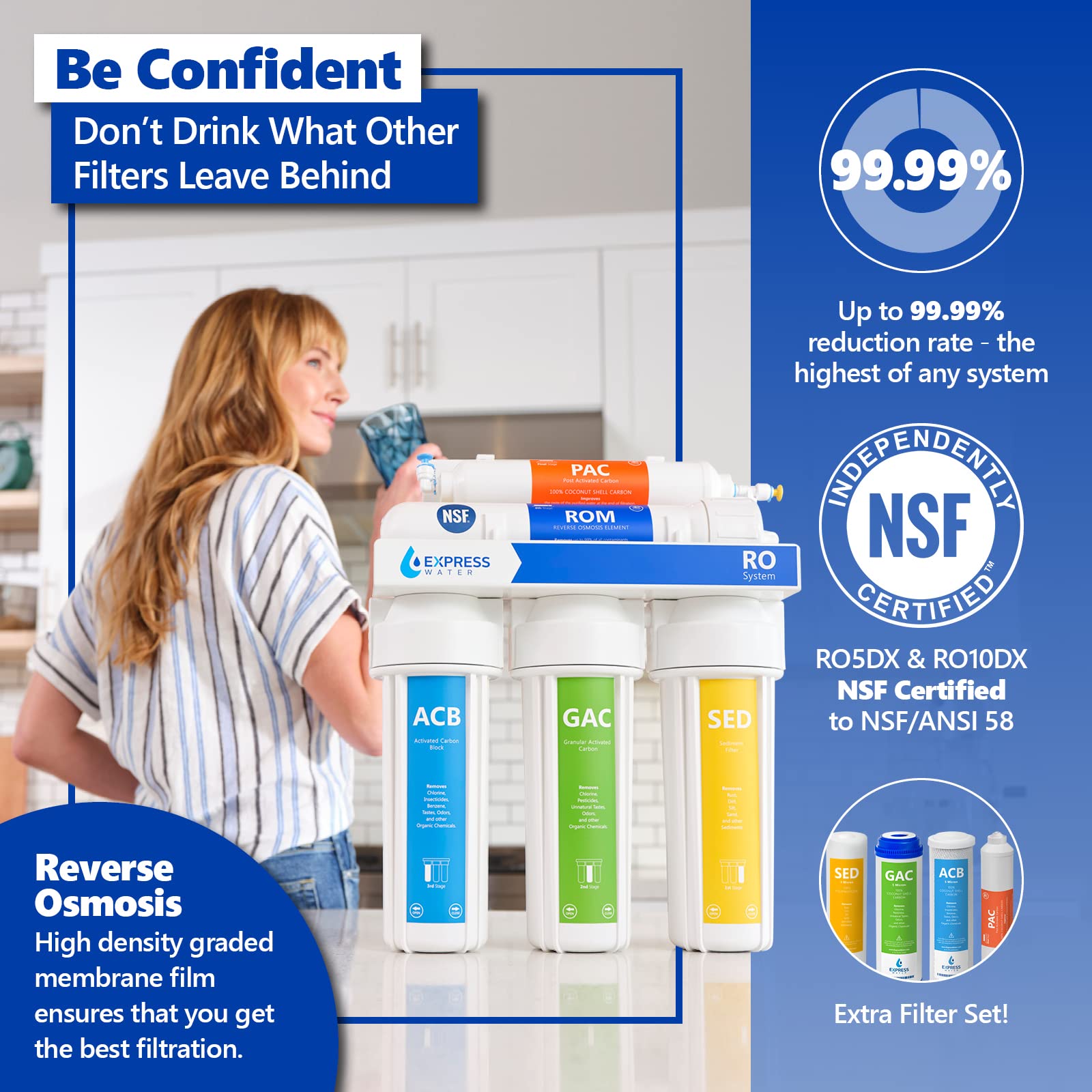 Express Water RO5DX Reverse Osmosis Water Filtration System with 3-Year Replacement Filters - Under Sink Drinking Water Purifier for Home & Kitchen Use