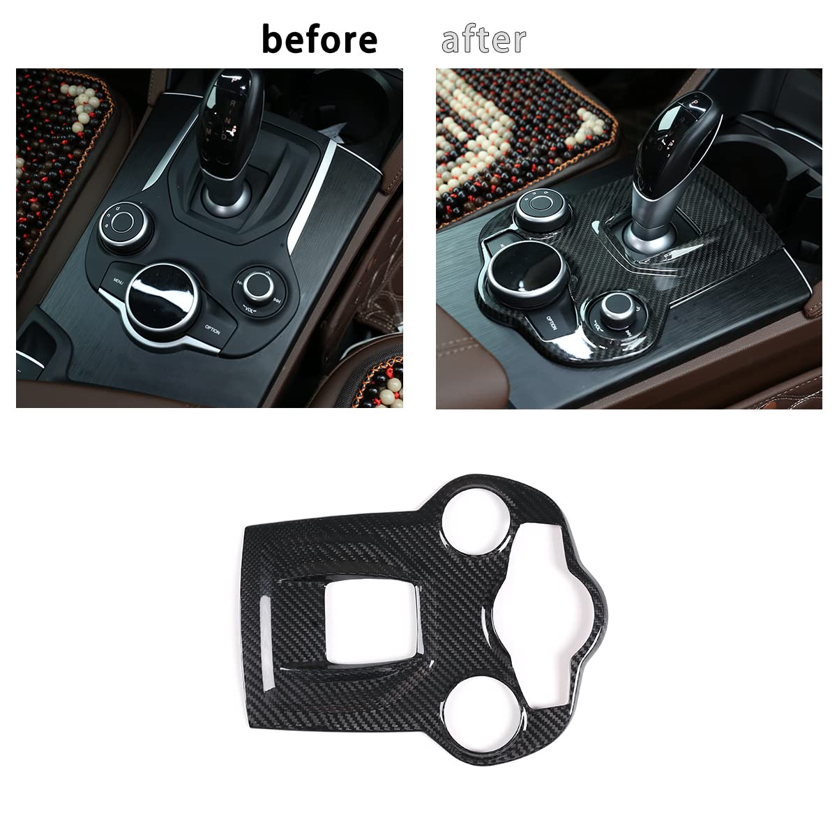 Premium Real Carbon Fiber Interior Trim for Alfa Romeo Giulia & Stelvio (2017-2019) - Center Console Gear Shift Panel Cover - Lightweight & Durable Upgrade for Luxury Car Interior Enhancement
