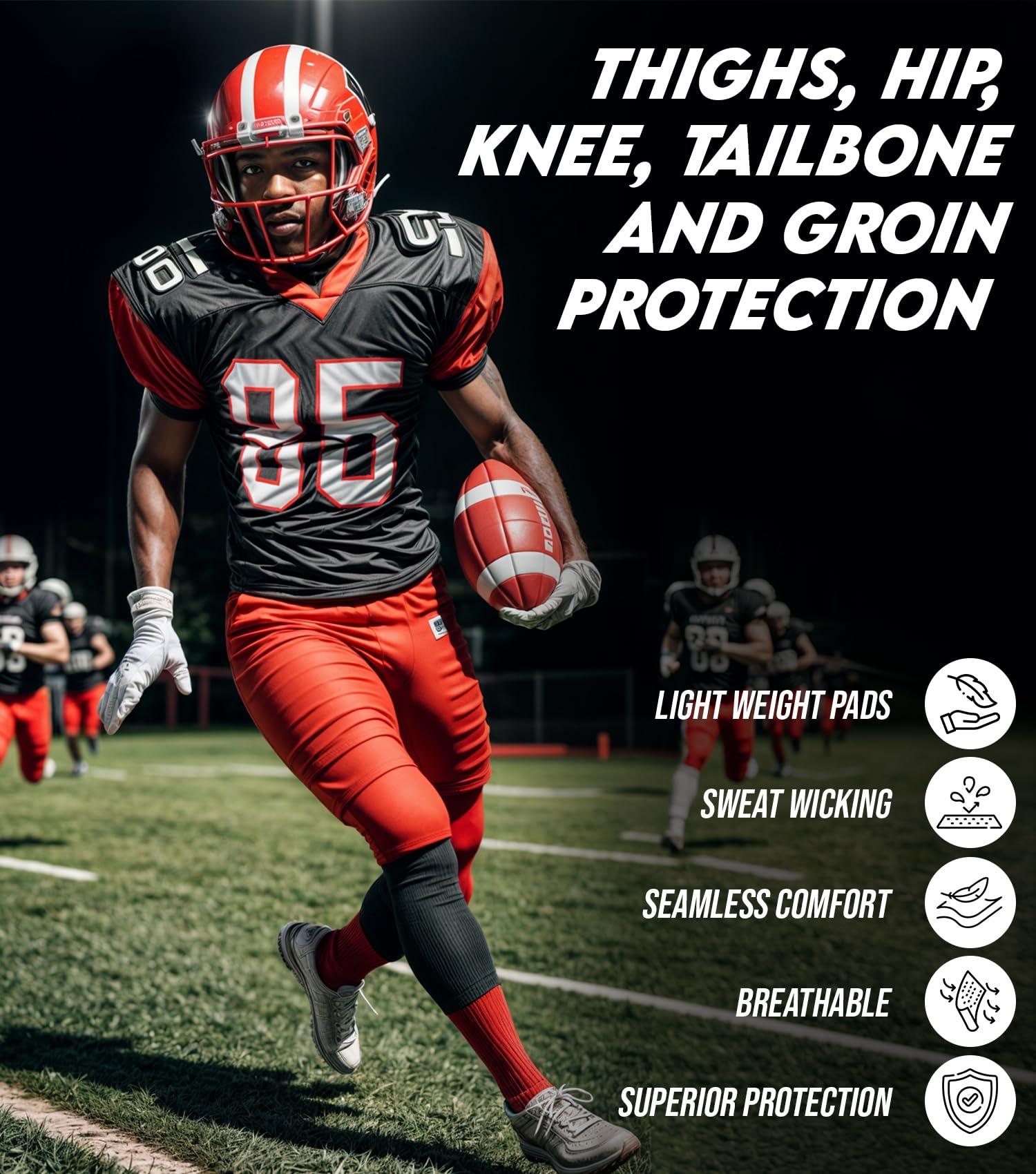 Exxact Sports Combat 7-Pad Adult Football Girdle for Men - Padded Compression Shorts with Cup Pocket | Protective Football Undergarment for Training & Games | High-Performance Football Gear for Athletes