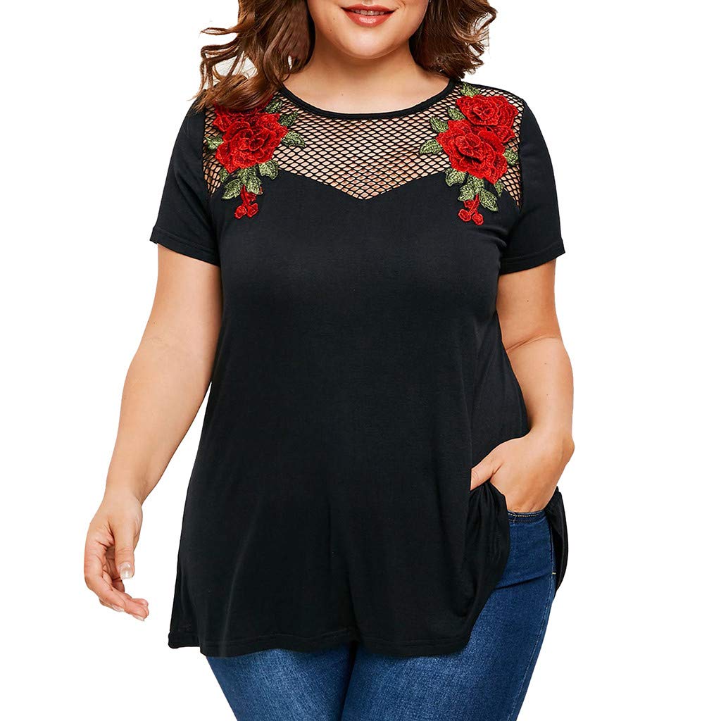 Stylish Applique Sleeve Fishnet Panel Tunic Top for Women - Plus Size 3X - Perfect for Casual Outings & Nightlife