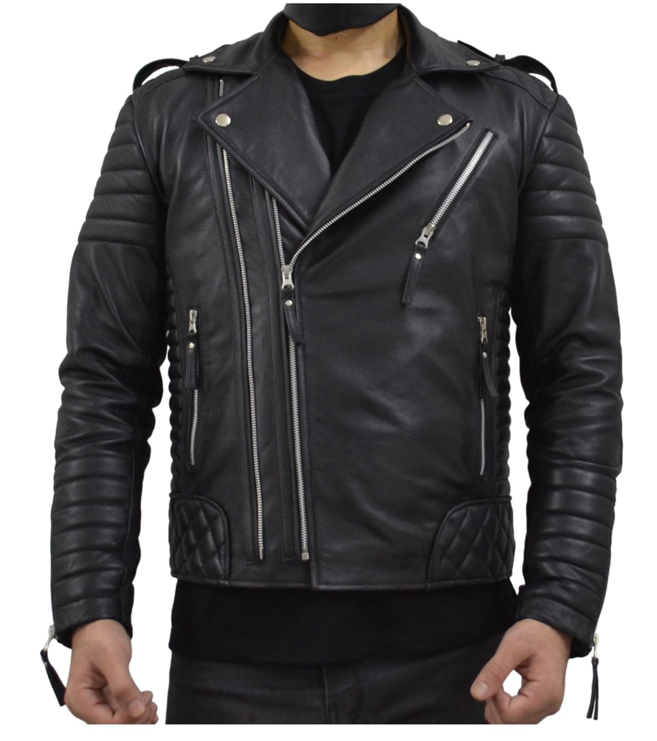 Men's Real Lambskin Leather Jacket - Slim Fit Biker Motorcycle Jacket for Men - Lightweight Black Leather Jacket for Riding, Casual Wear & Outdoor Adventures