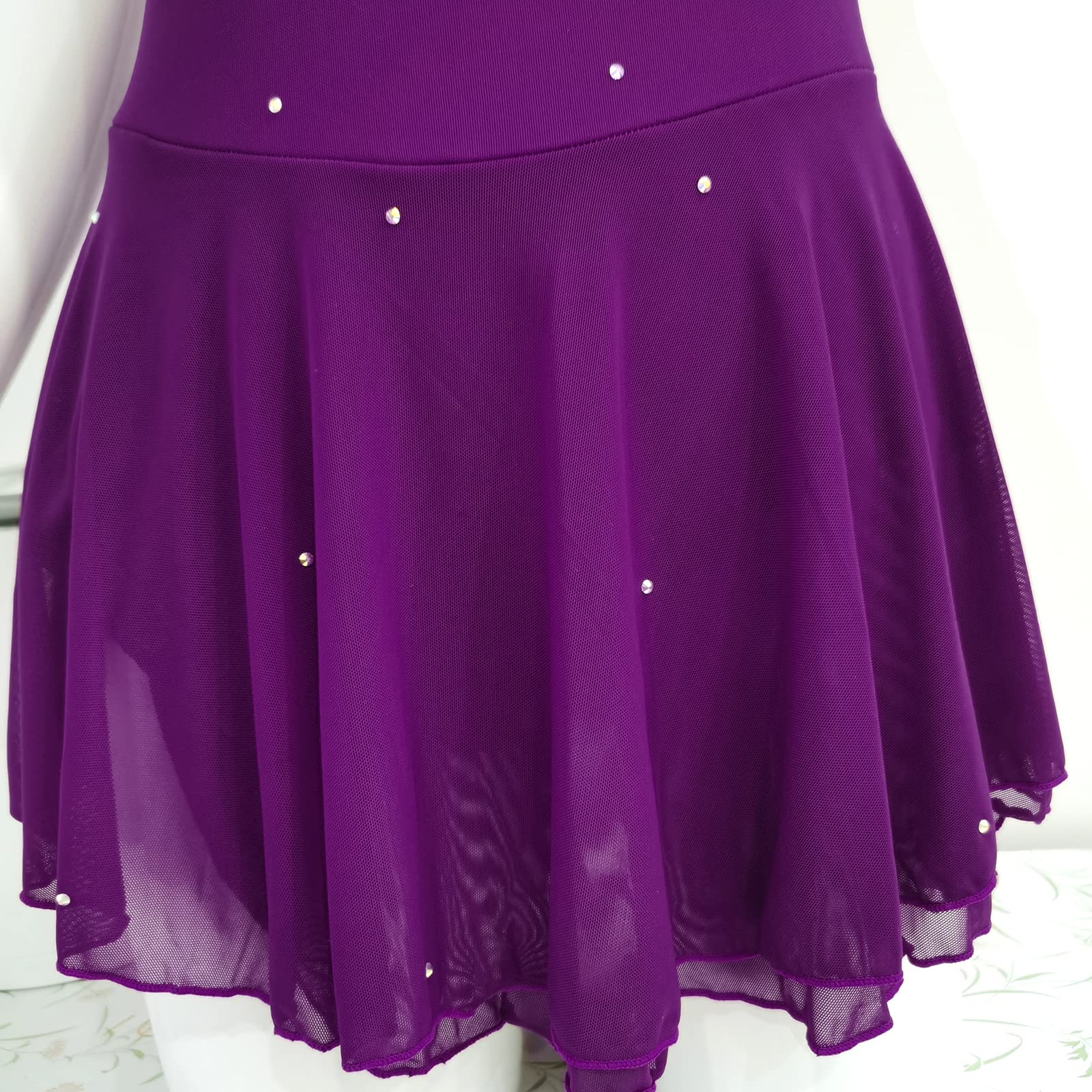 LIUHUO Girls Women Ice Skating Dress with Rhinestones - Competition & Dance Costume for Kids - Perfect for Figure Skating, Performances, and Recitals