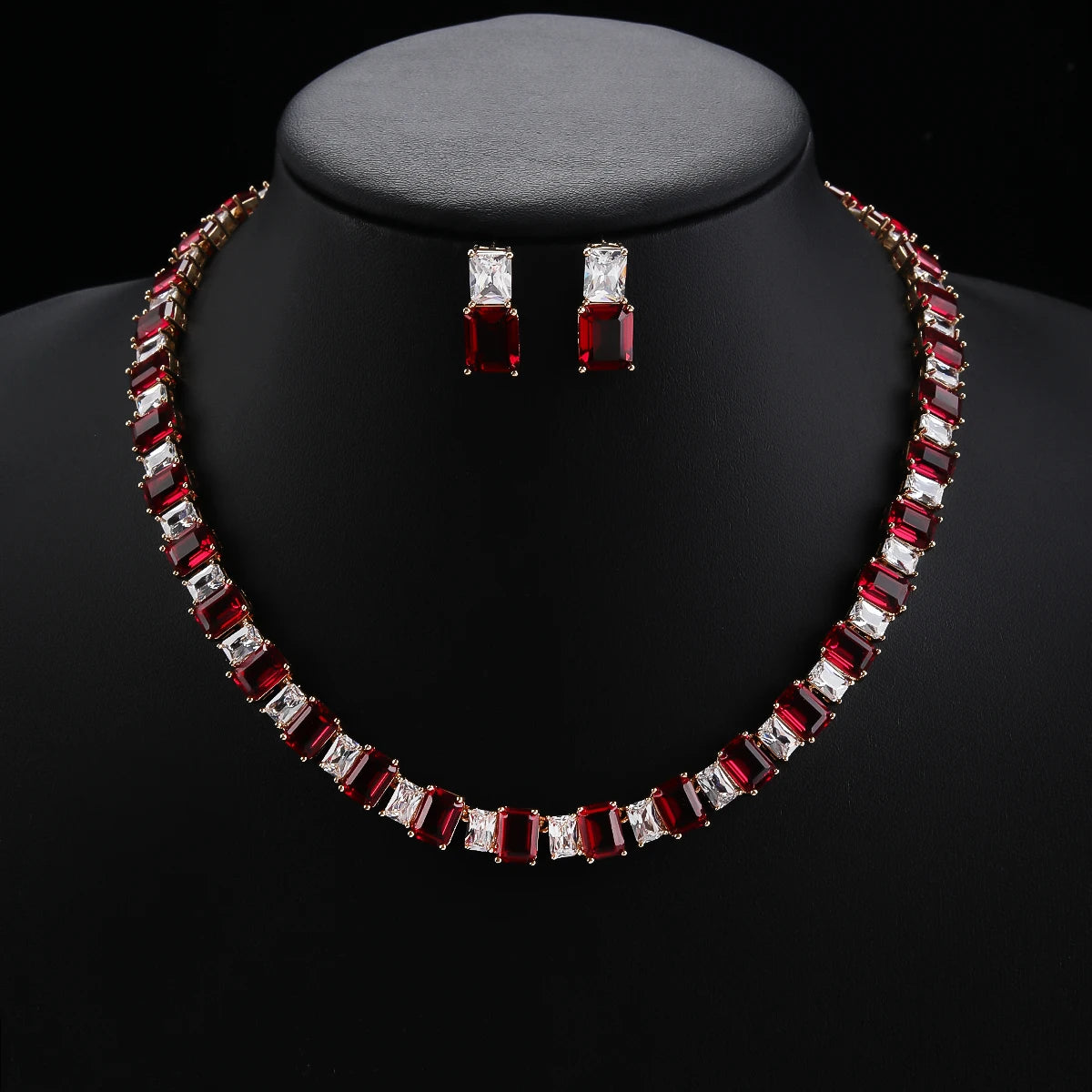 Luxury Square Cubic Zirconia Necklace and Earrings Set for Women - Elegant Wedding Bridal Jewelry Accessories - Perfect for Bridal Showers, Anniversaries & Formal Events