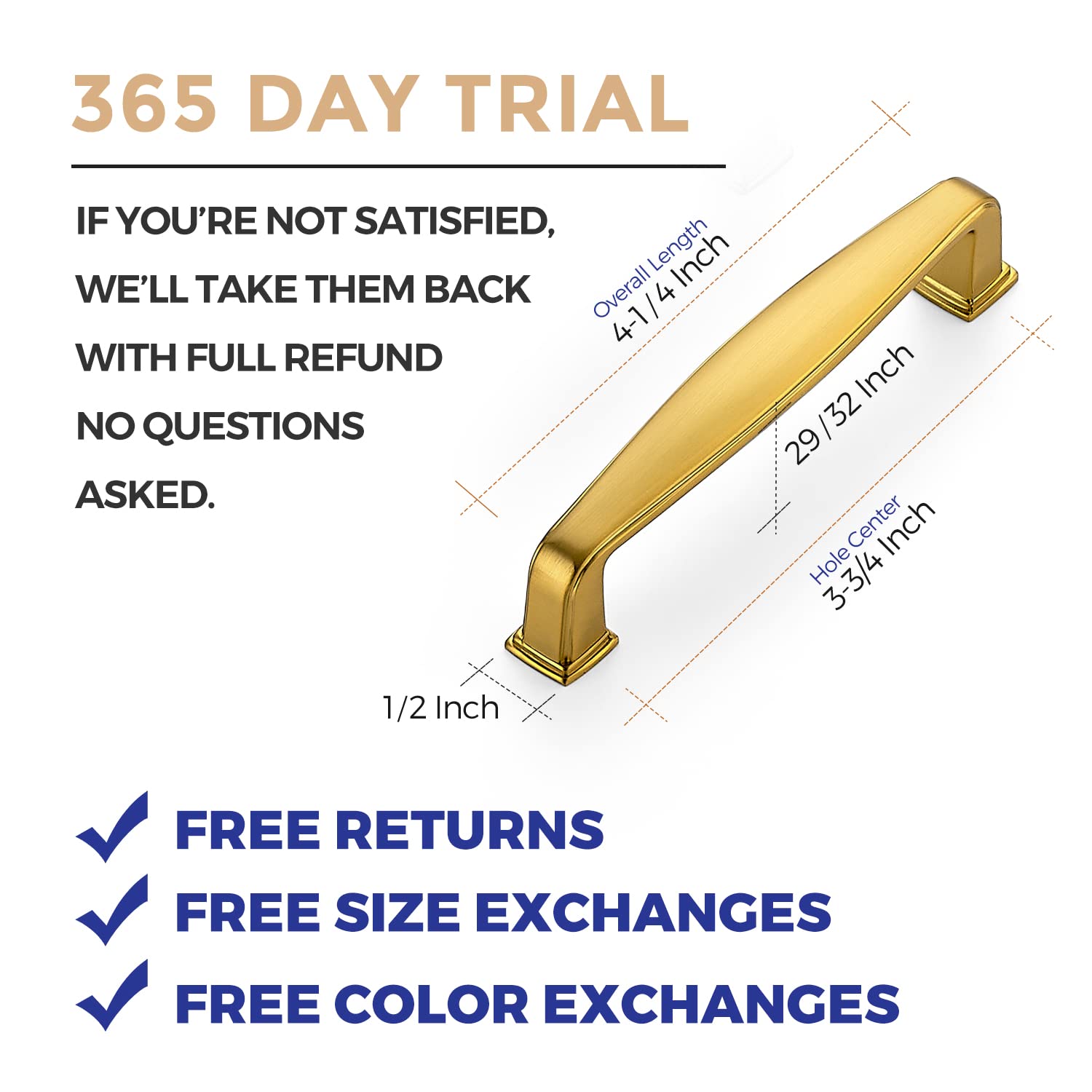 Brushed Brass Cabinet Handles 20 Pack - Solid 3.75