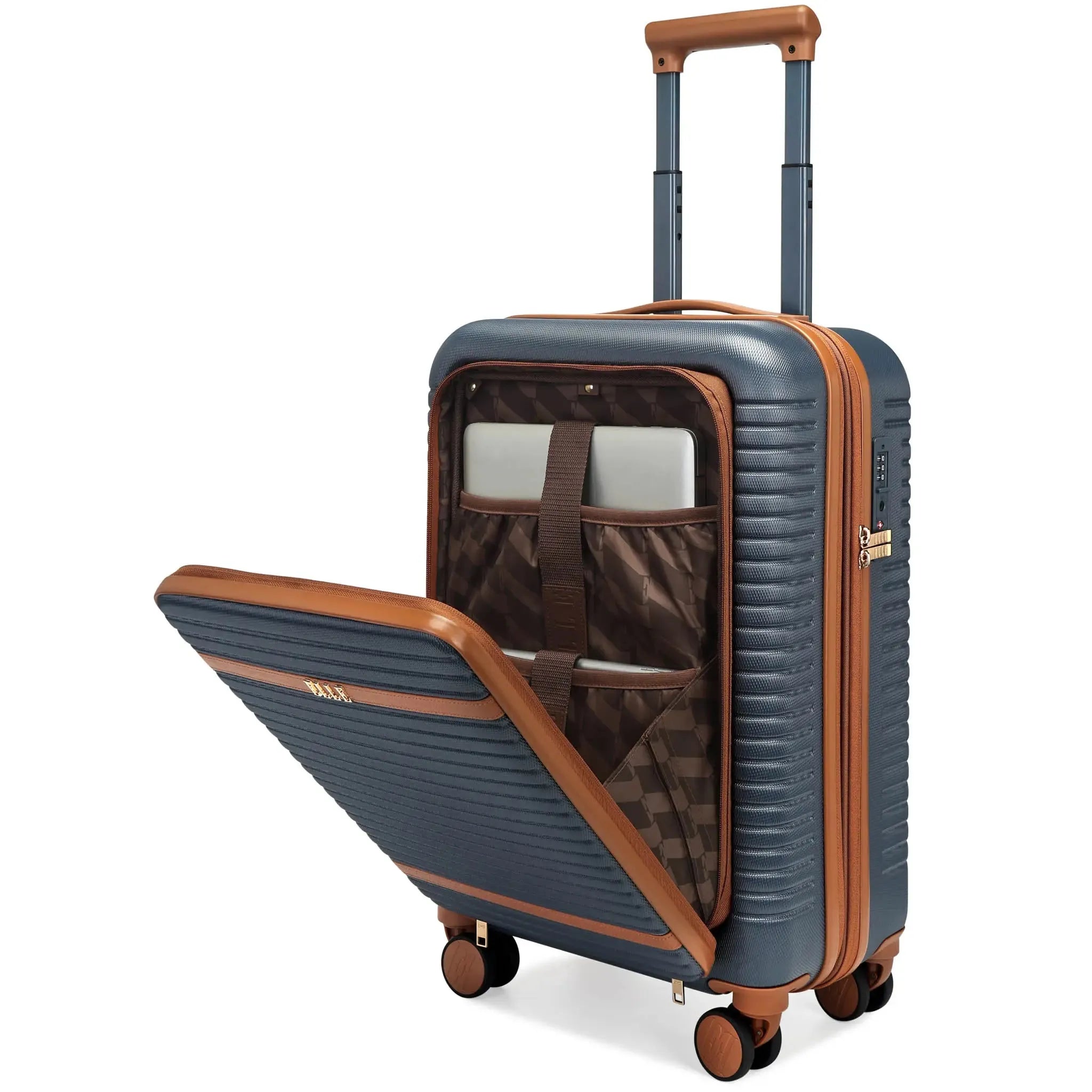 Expandable Carry-On Suitcase with Front Laptop Pocket - Lightweight Luggage for Travel & Business Trips - Perfect for Airplane, Train & Weekend Getaways