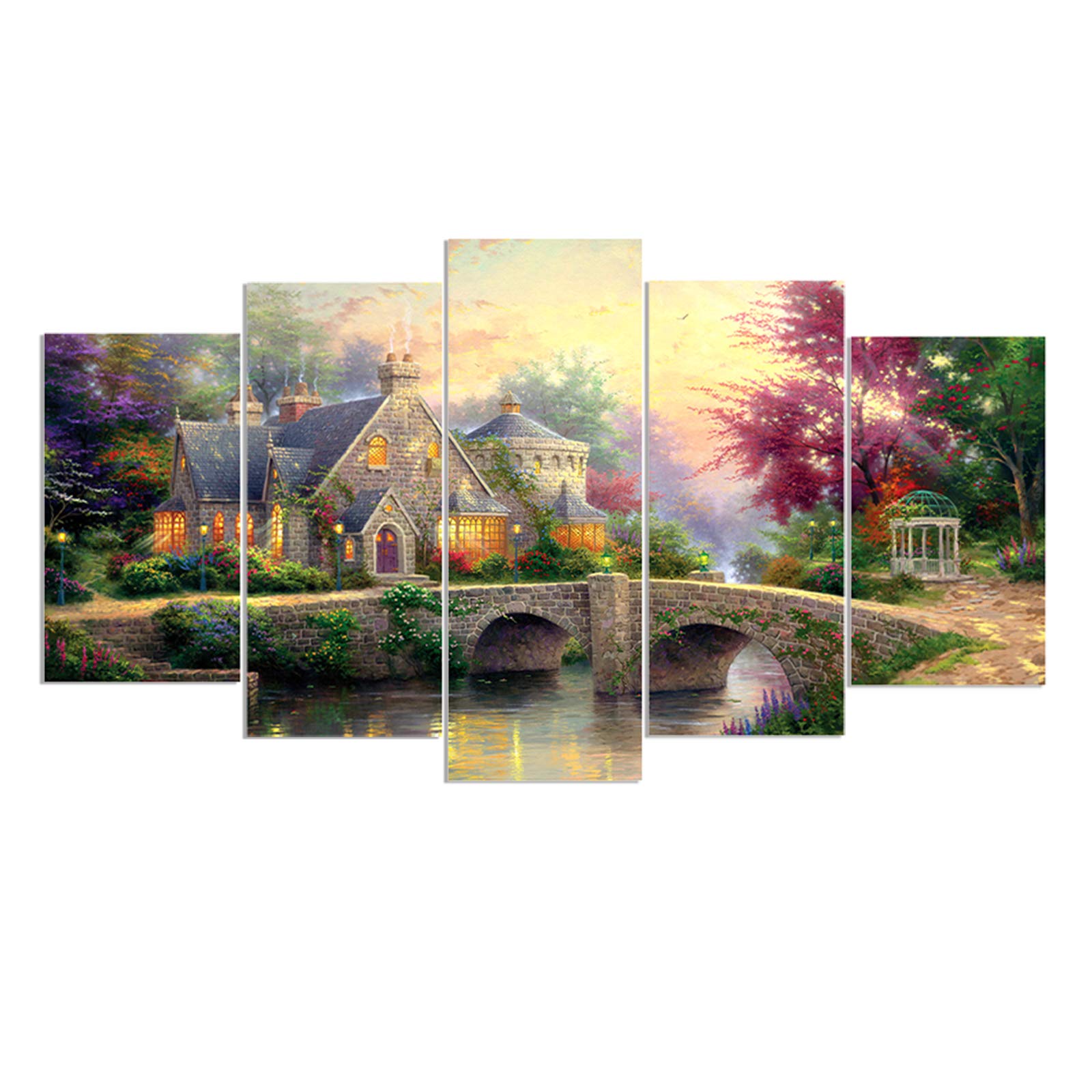 5 Piece Canvas Prints Set - High-Quality Giclee Village Scenery Wall Art, HD Frameless Canvas Painting for Living Room, Bedroom & Office Decor