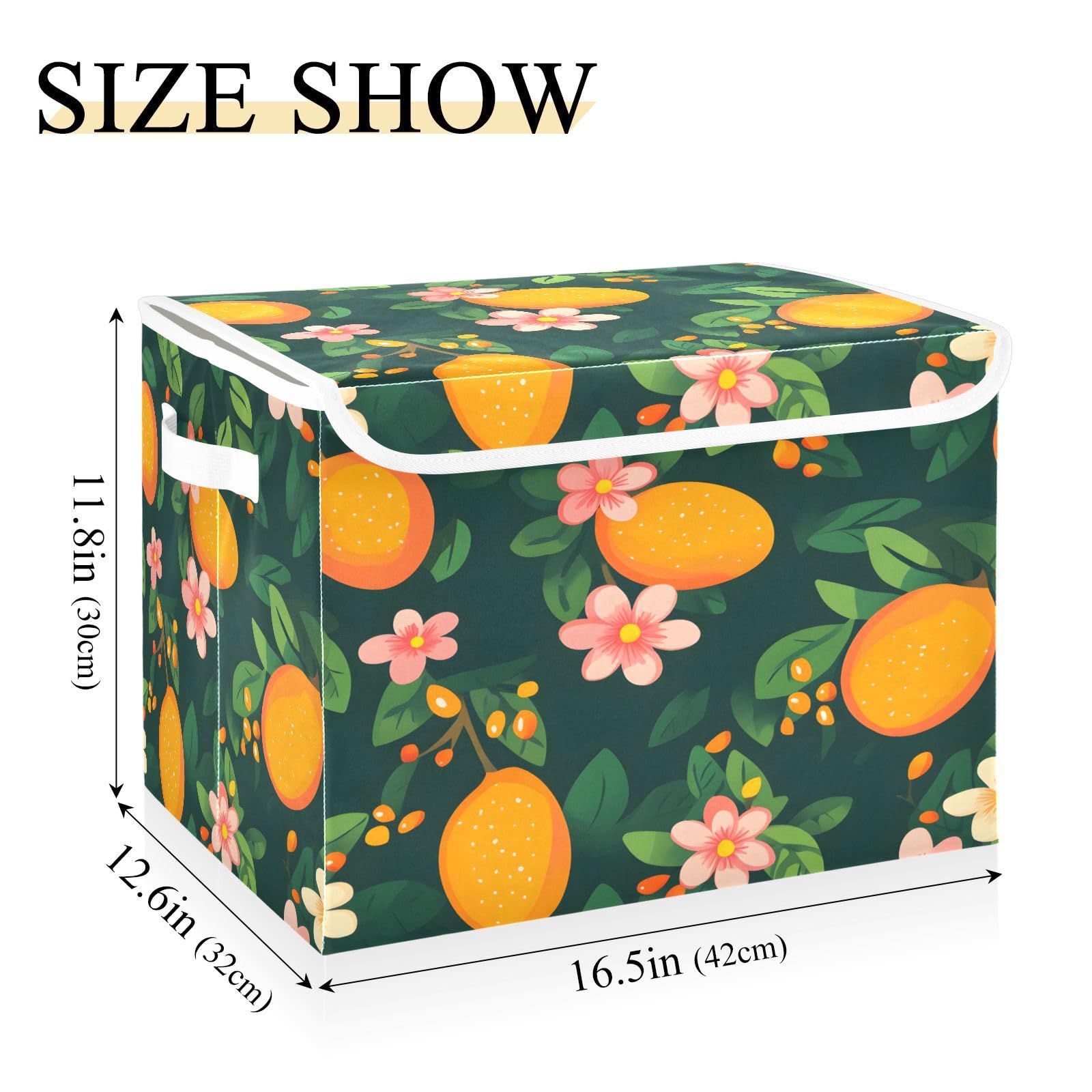 Mango Flower Leaf Pattern Foldable Fabric Storage Bins with Lids - Collapsible Organizer Box for Home, Bedroom, Closet & Office - Perfect for Clothes, Toys, Blankets & Seasonal Storage