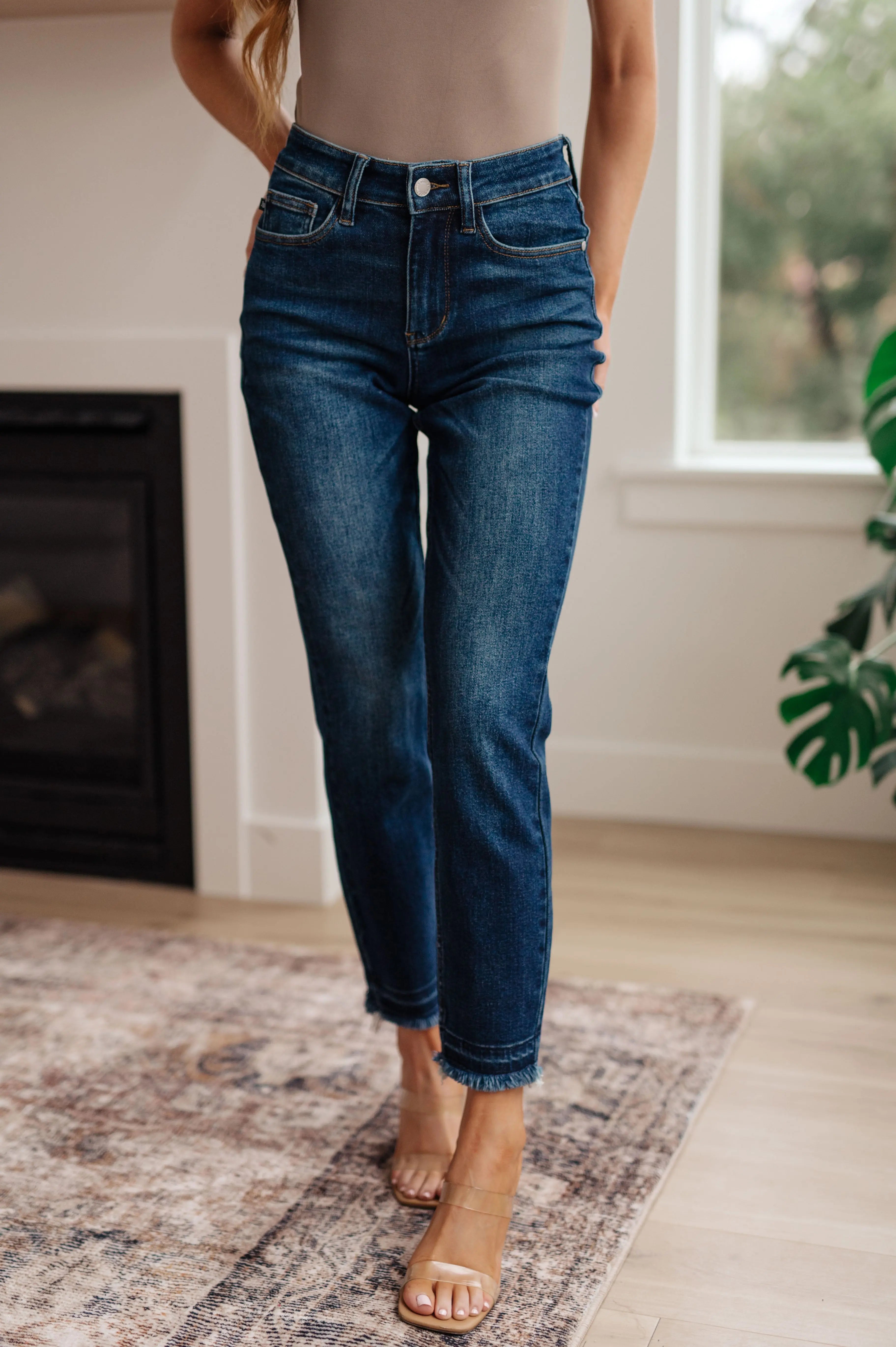Phillipa High Rise Release Hem Slim Jeans for Women - Stretchy Skinny Denim Pants with Comfortable Waistband | Perfect for Casual Wear, Office & Date Night