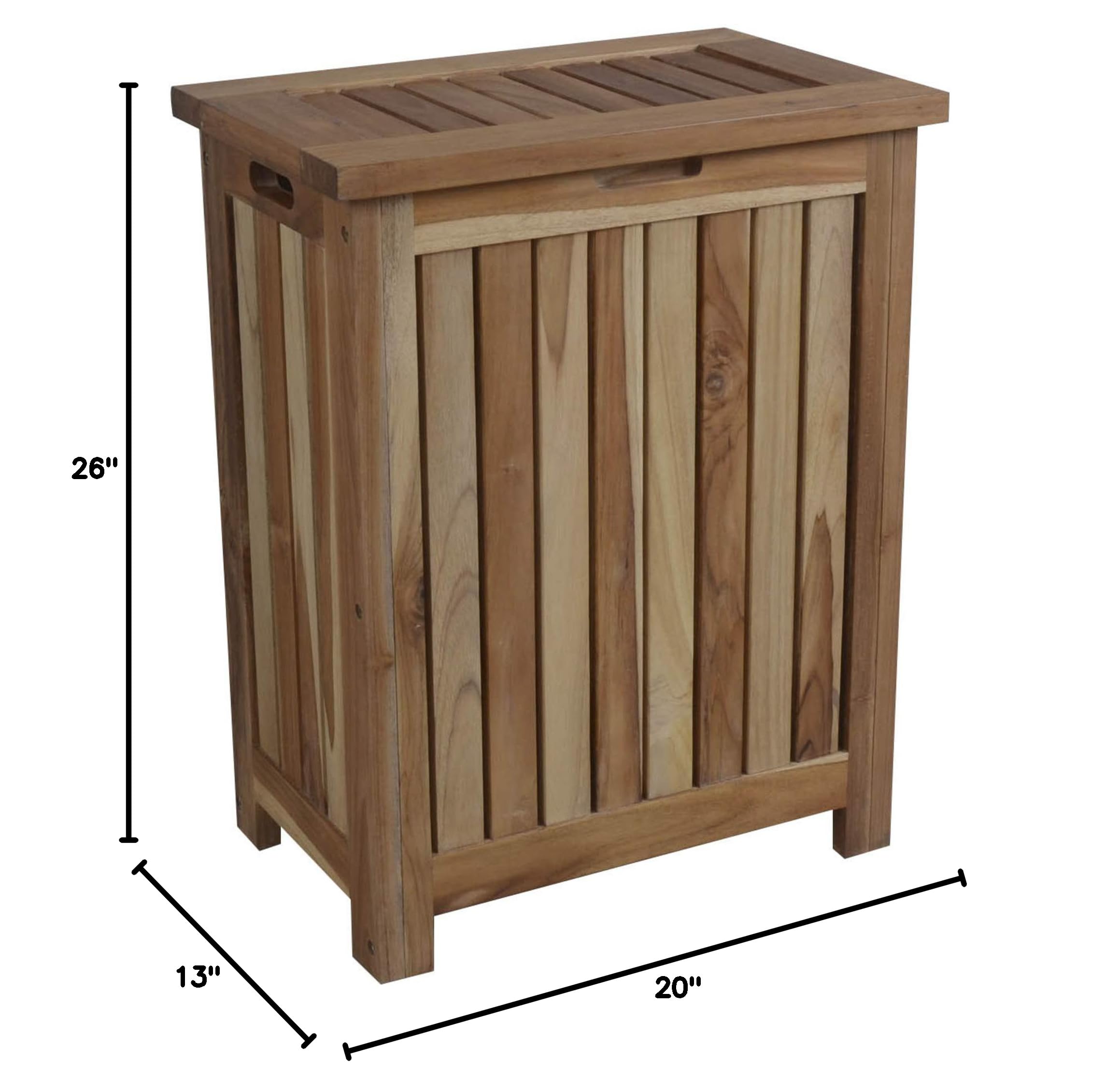 HomeRoots Compact Teak Laundry Storage with Removable Bag - Natural Finish | Space-Saving Closet & Laundry Room Organization