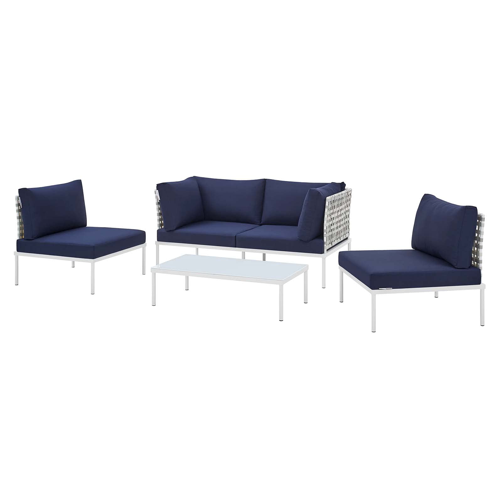 Modern Navy Blue Aluminum Lounge Sectional Sofa Set with Table - Outdoor Patio Furniture for Garden, Cafe, Backyard & Poolside Relaxation