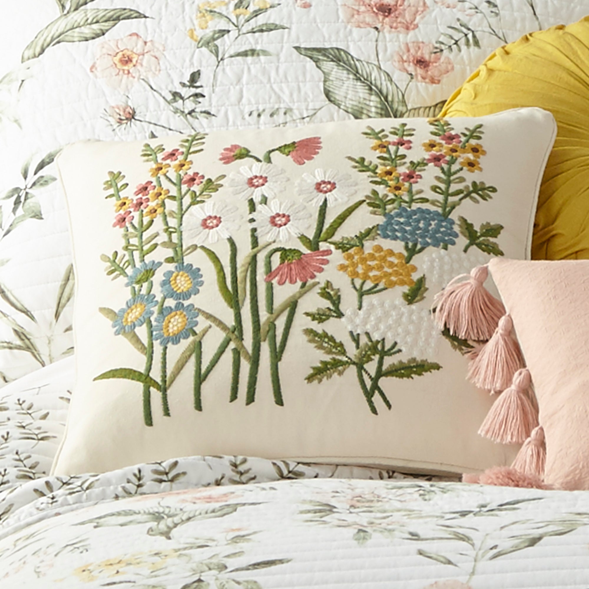 Viviana Floral Decorative Pillow - Soft Cream Flower Throw Pillow for Couch, Bed, Sofa & Home Decor