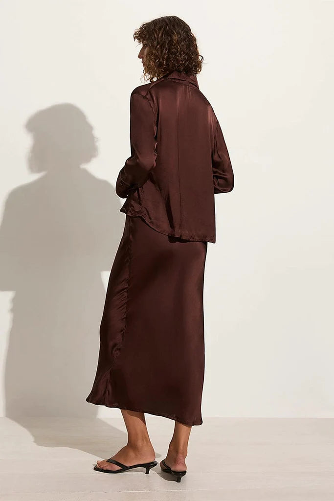 Ancora Women's Dark Truffle Midi Skirt - Elegant A-Line Flowy Skirt for Work, Office & Casual Wear