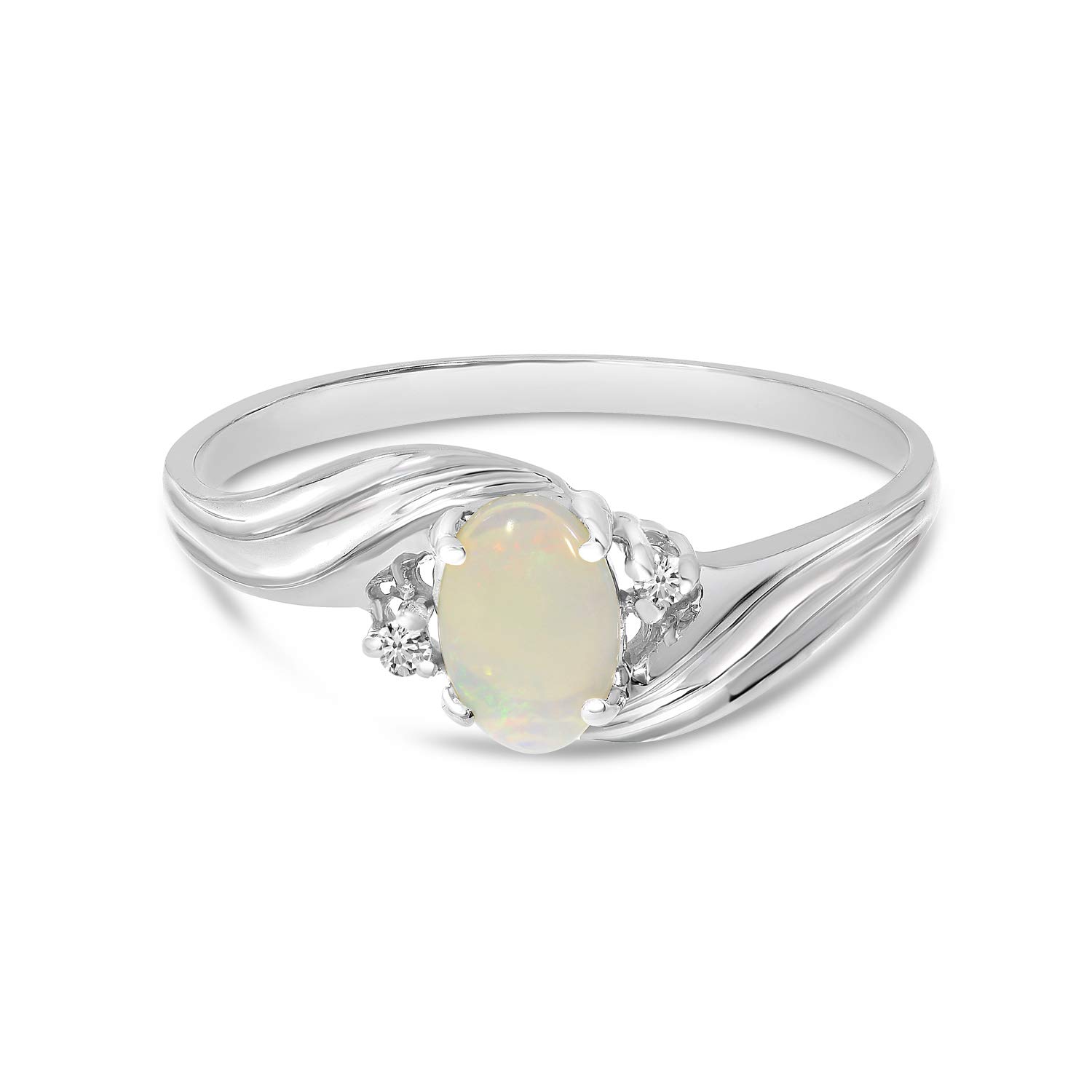 10K White Gold Oval Opal and Diamond Ring for Women – Elegant Birthstone Jewelry Gift for Engagement, Wedding, Anniversary & Special Occasions