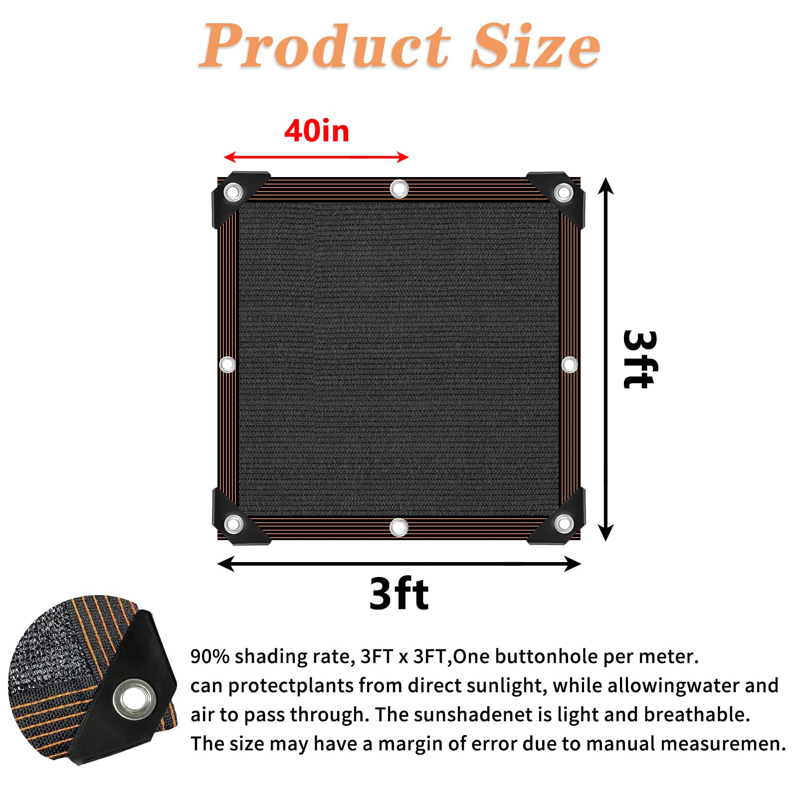 90% Sunblock Shade Cloth - 3x3 FT UV Protection Net for Garden, Patio, Greenhouse & Pergola | Outdoor Sun Cover for Plants, Lawn, Kennel & Chicken Coop | Easy to Hang Shade Sail for Swimming Pool & Backyard Relaxation