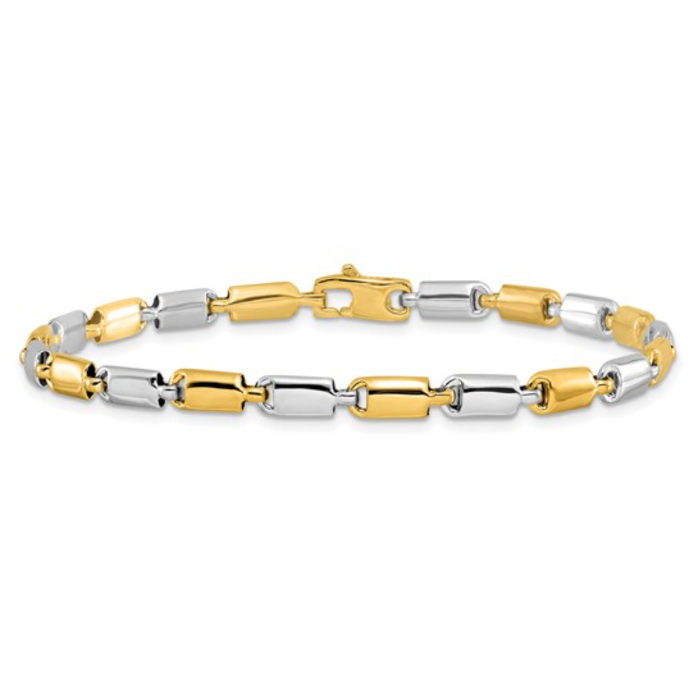 14K Two-Tone Gold Fancy Rectangular Link Bracelet for Women - Elegant Stackable Jewelry Gift for Birthday, Anniversary & Special Occasions