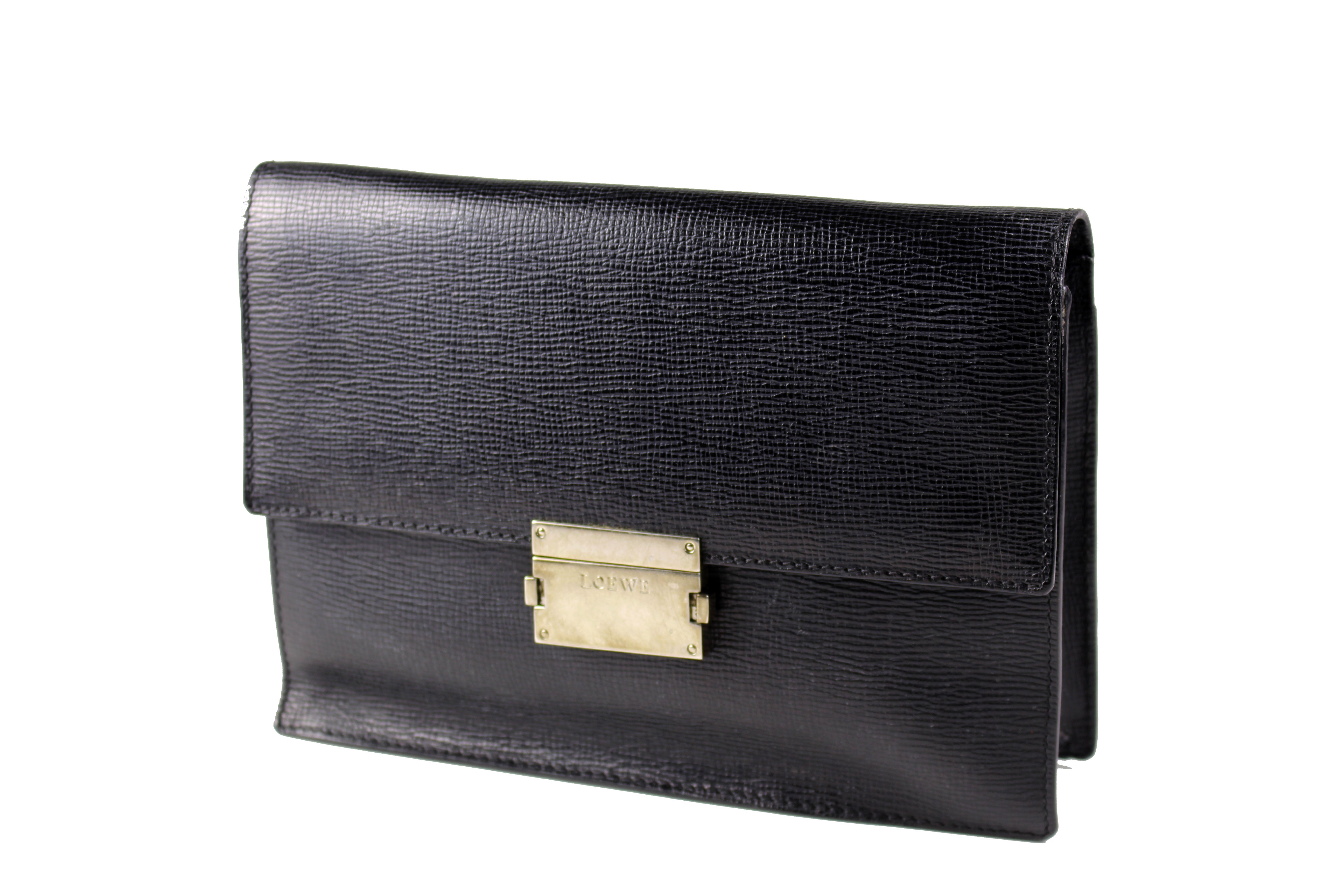 LOEWE Men's Leather Crossbody Bag - Black Genuine Leather with Adjustable Strap, Perfect for Work, Travel & Everyday Use