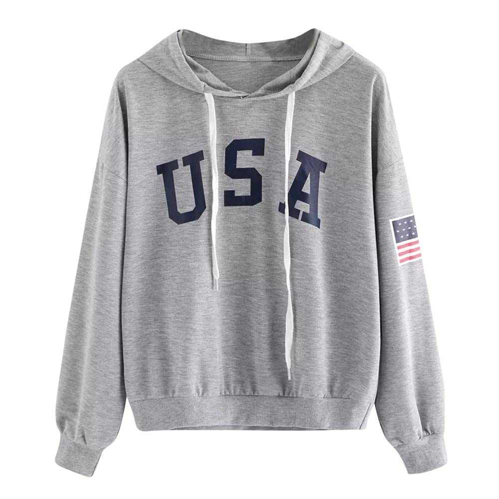 Women's Nulairt USA Letter Printed Pullover Hoodie - Long Sleeve Drawstring Casual Sweatshirt for Streetwear, Loungewear & Fall Fashion