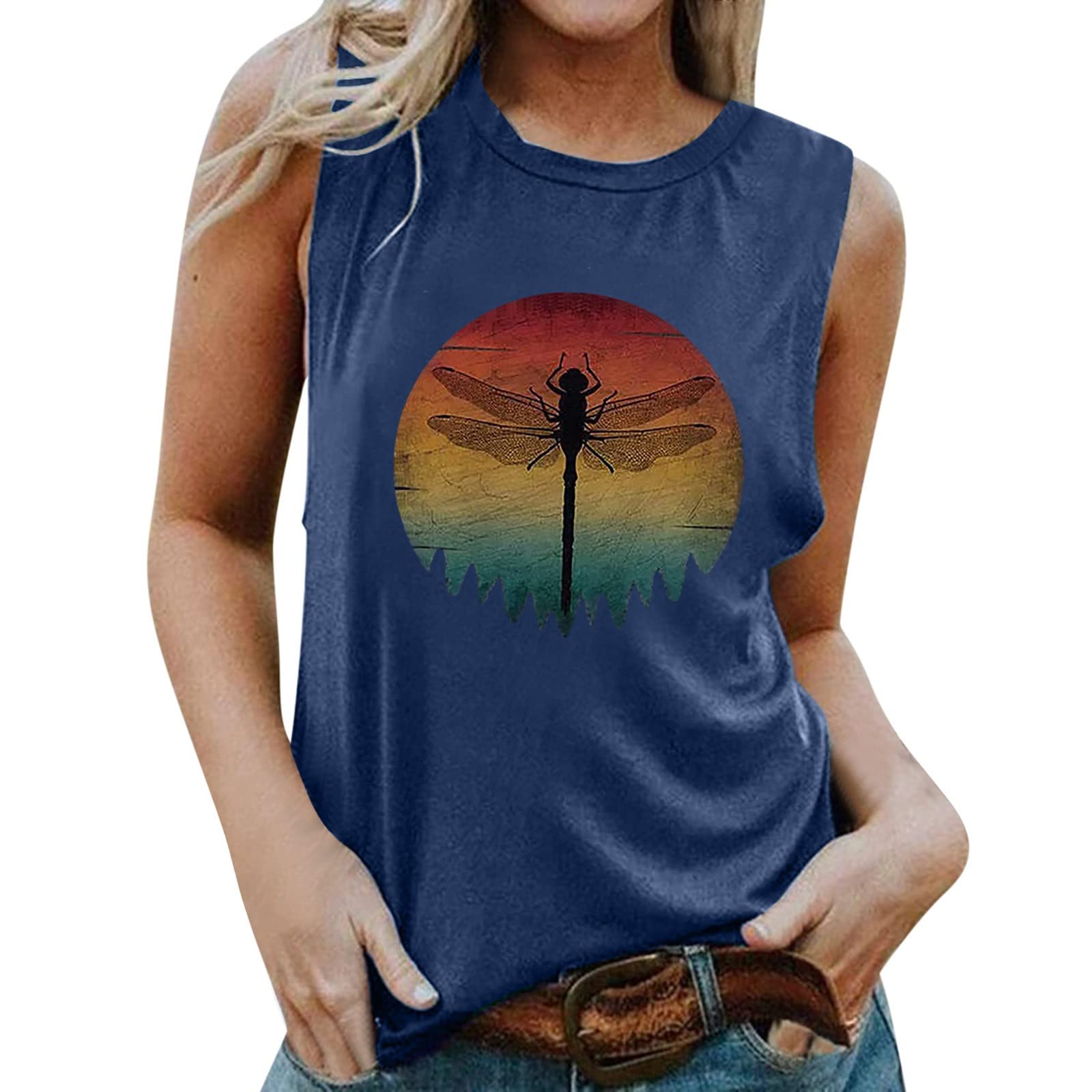 Women's Casual Summer Sleeveless Tank Top with Sunrise Print - Breathable Hiking & Mountain Tee for Outdoor Adventures, Beach Wear, and Everyday Comfort