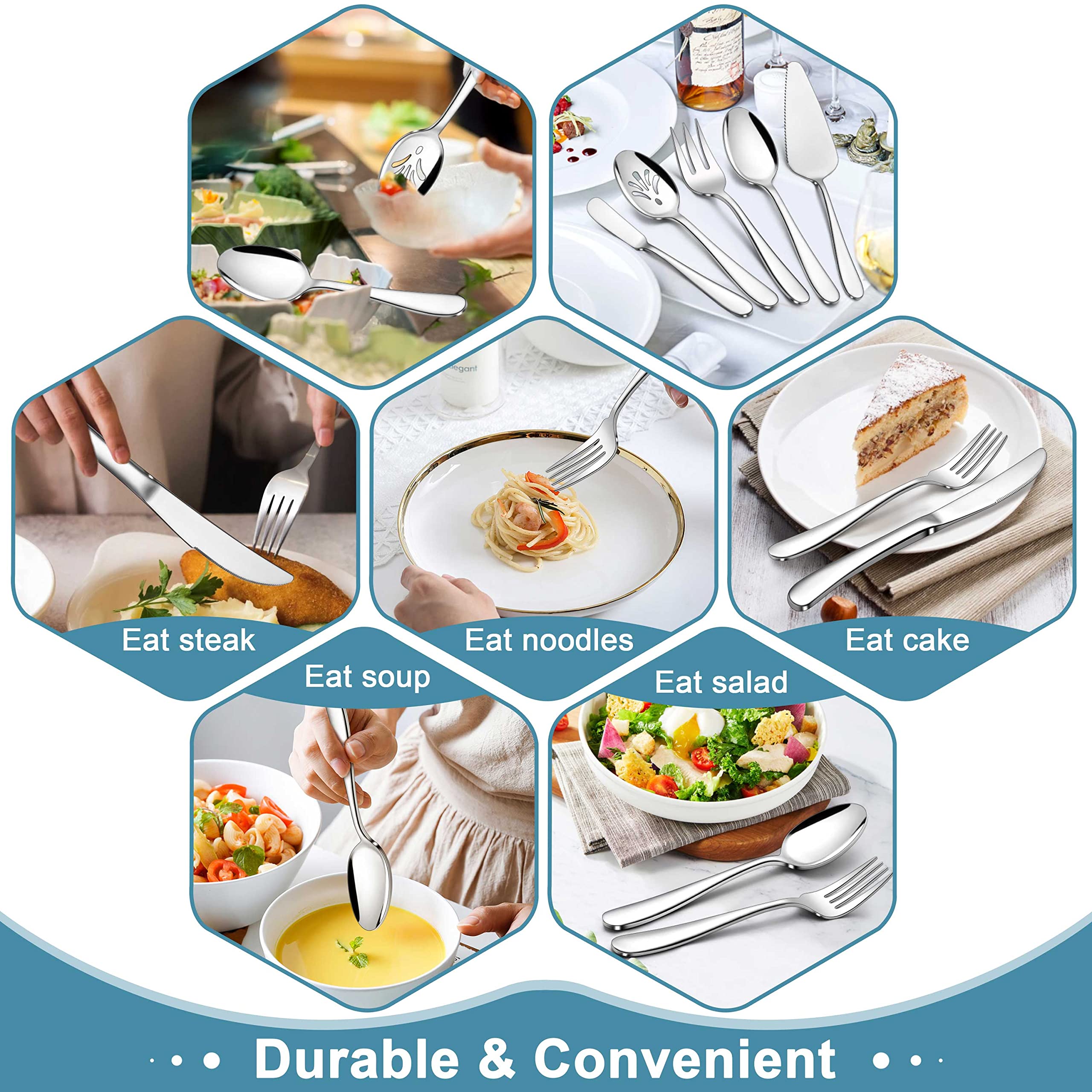 Premium 65-Piece Stainless Steel Flatware Set for 12 - Heavy Duty Silverware with Serving Utensils, Mirror Finish, Dishwasher Safe - Elegant Cutlery for Home, Wedding, Dinner Parties & Restaurant Use