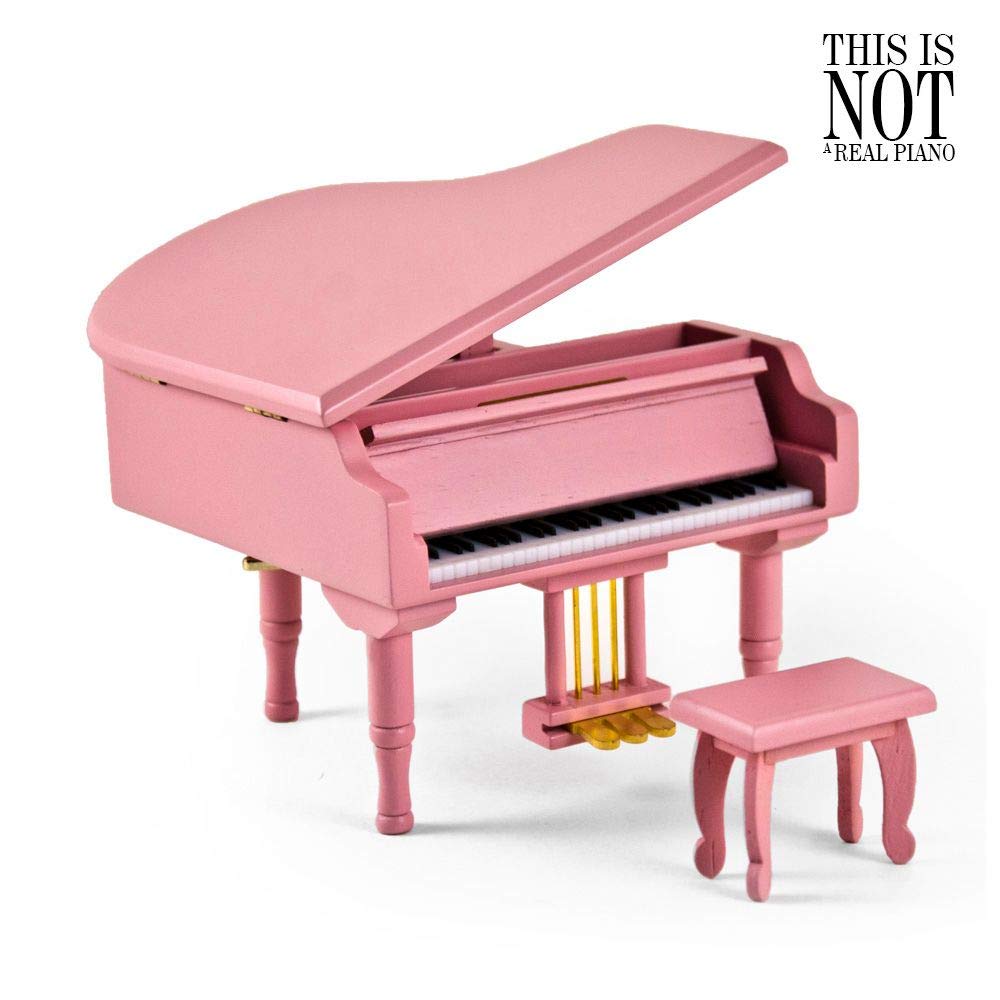 Adorable Pink Baby Grand Piano Music Jewelry Box with Bench - 12 Classic Melodies Including Magic Flute - Perfect Gift for Girls, Kids Room Decor, Birthday & Christmas Present
