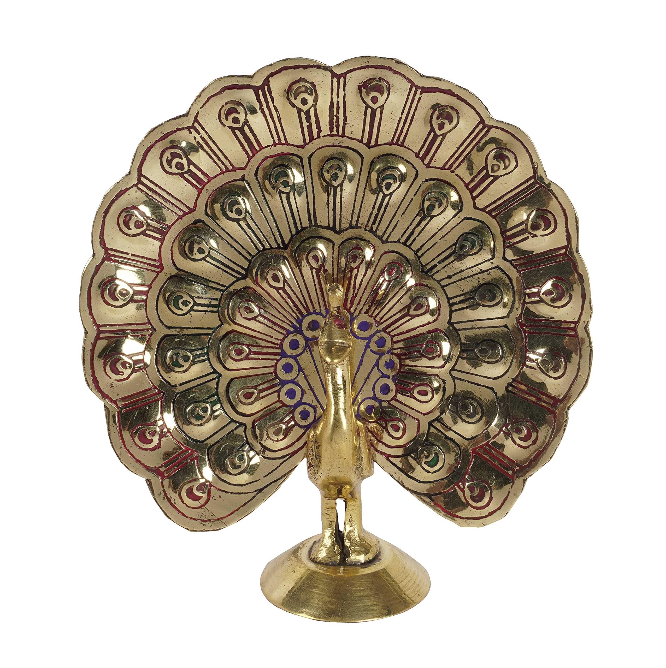 Handcrafted Golden Brass Peacock Statue - Intricate Meenakari Sculpture for Home Decor | Perfect for Living Room, Office & Gift Giving