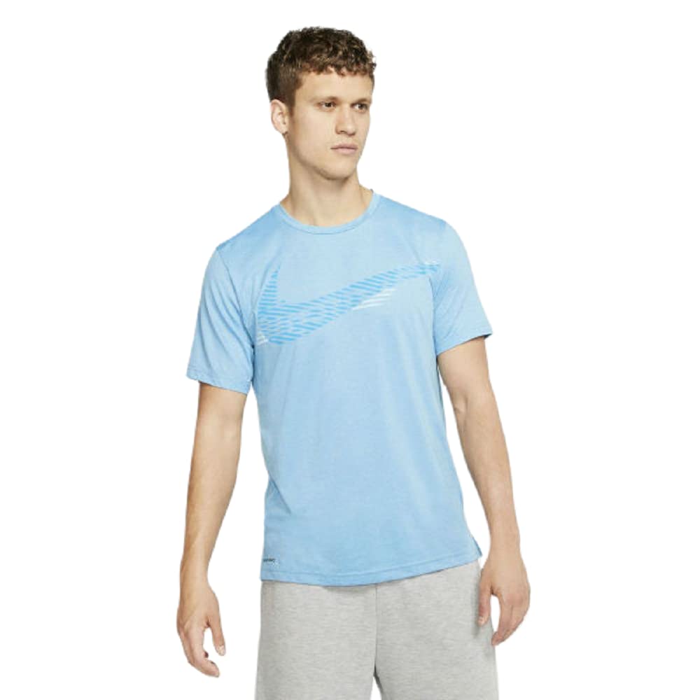 Nike Men's Dry Breathe Short Sleeve Running Shirt - Moisture Wicking Athletic Top for Jogging & Workouts (Laser Blue) - Perfect for Gym, Marathon Training & Outdoor Sports