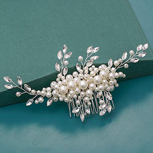 Handmade Silver Crystal Pearl Bridal Hair Comb - Wedding Hair Accessories for Bride, Bridesmaid & Prom - Elegant Hair Jewelry for Weddings, Parties & Special Occasions