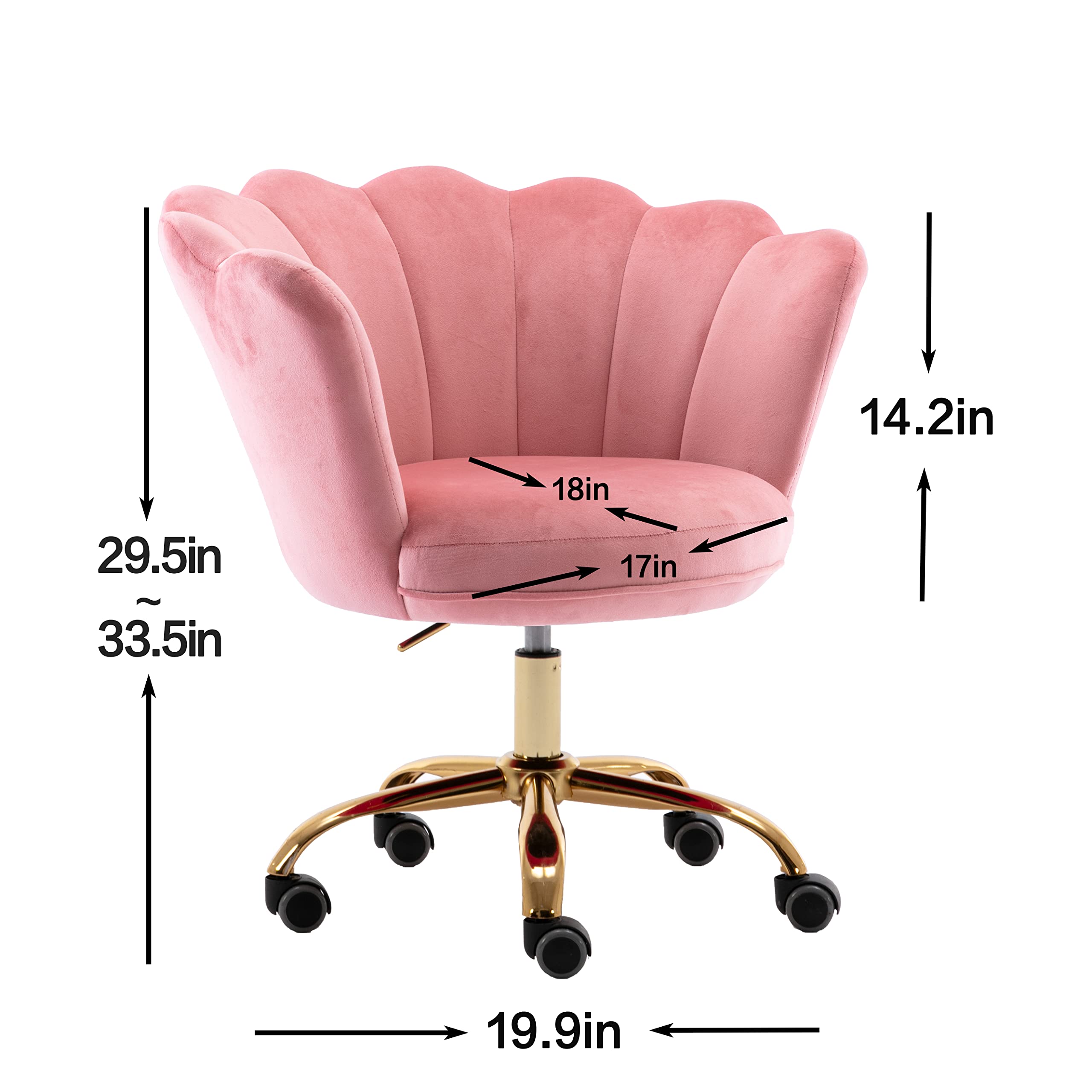 Modern Velvet Home Office Chair - Adjustable Swivel Desk Chair with Wheels for Living Room, Bedroom & Vanity Makeup Station - Soft Peach Pink Task Chair for Work, Study & Beauty Routine