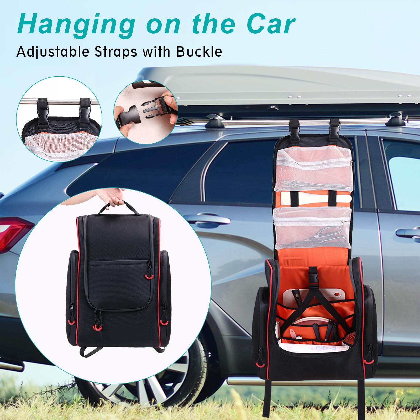 **Large Hanging Camping Organizer Backpack for Outdoor Kitchen Storage – Multi-Pocket Cookware Bag with Paper Towel Holder | Perfect for BBQ, Grill Cooking & Camping Essentials (Bag Only)**
